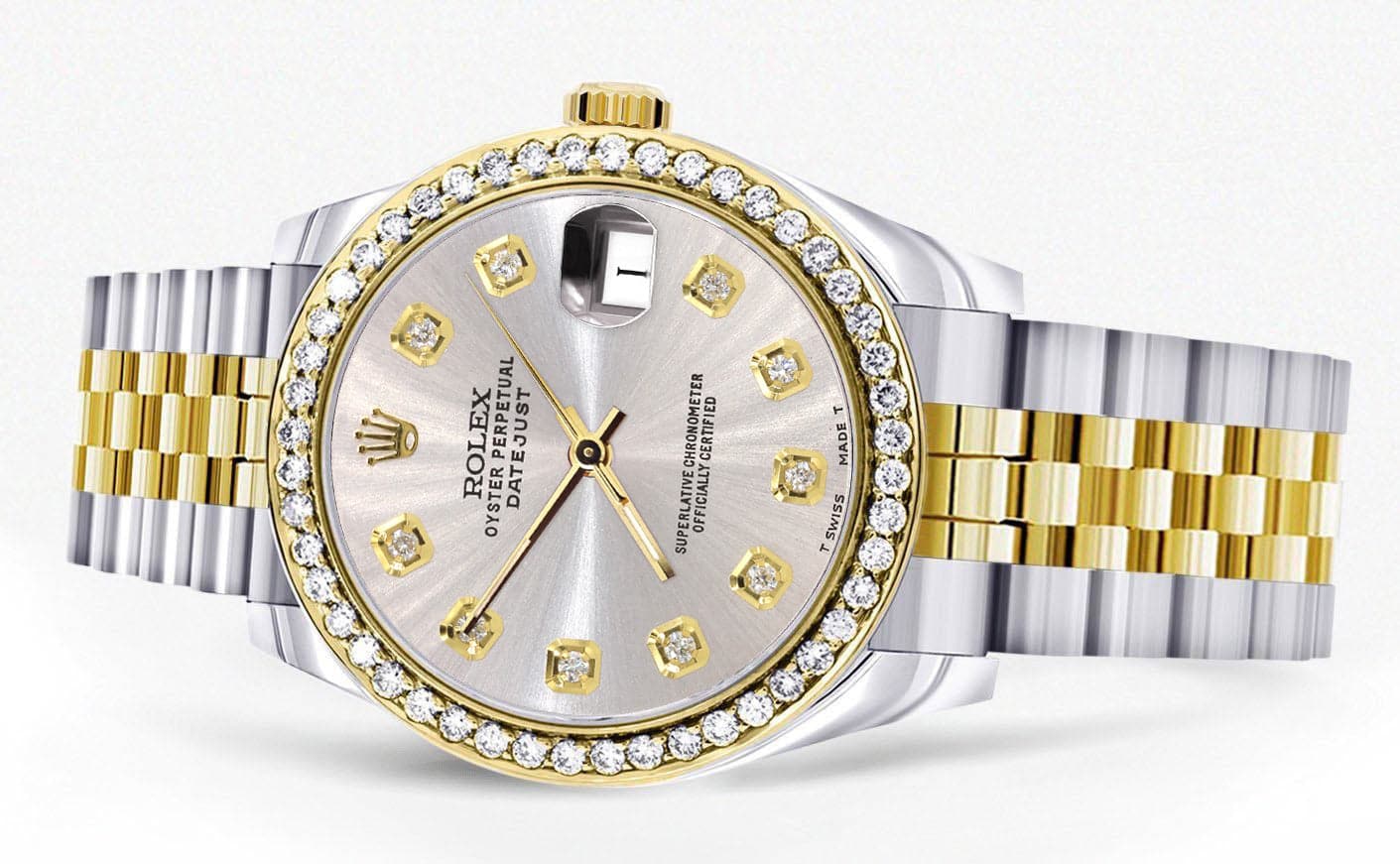 Diamond Gold Rolex Watch | 68273 | Diamond Bezel | 31MM | Grey Dial | Jubilee Band - Image 5