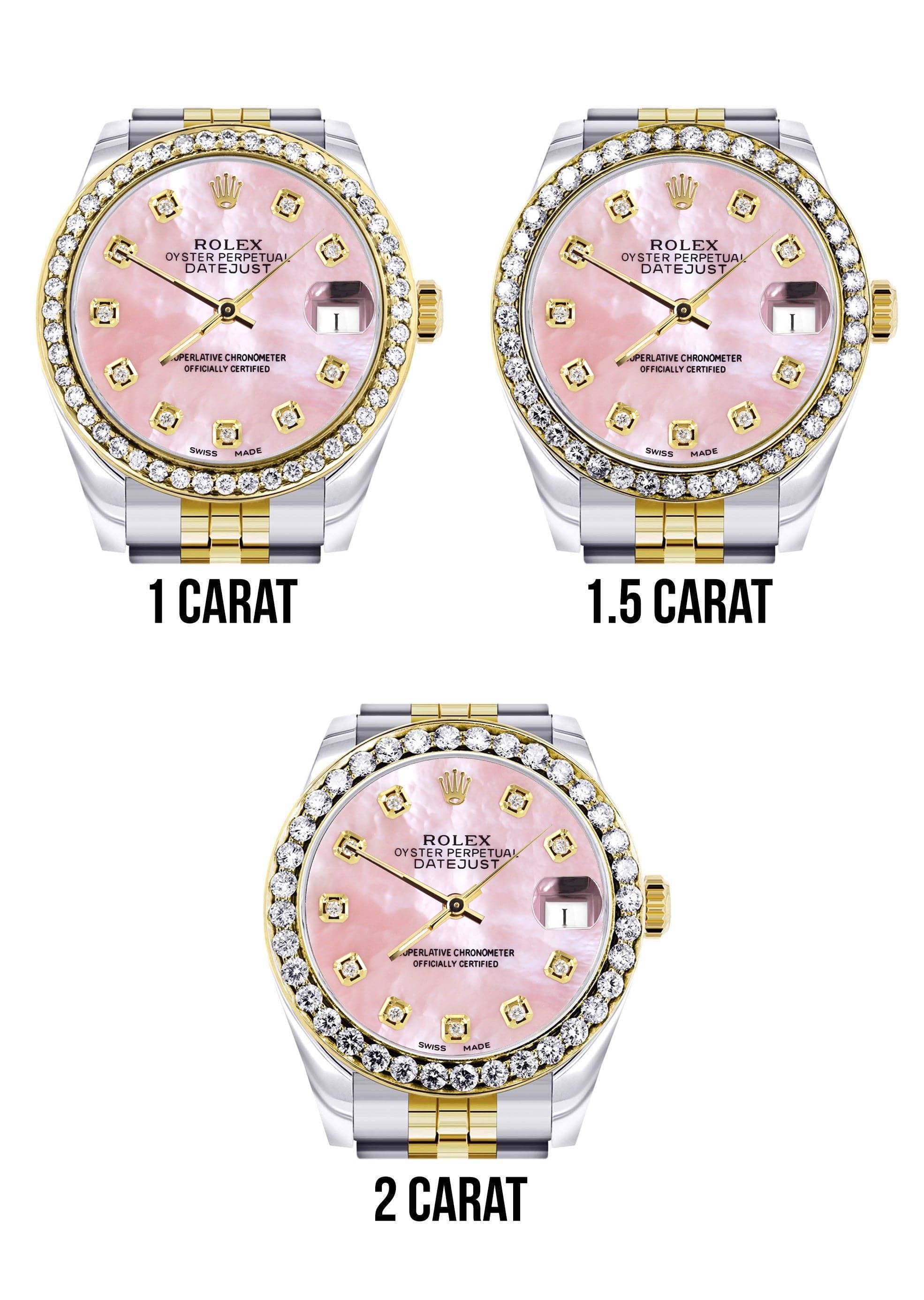 Diamond Gold Rolex Watch | 68273 | Diamond Bezel | 31MM | Pink Mother Of Pearl Dial | Jubilee Band - Image 5
