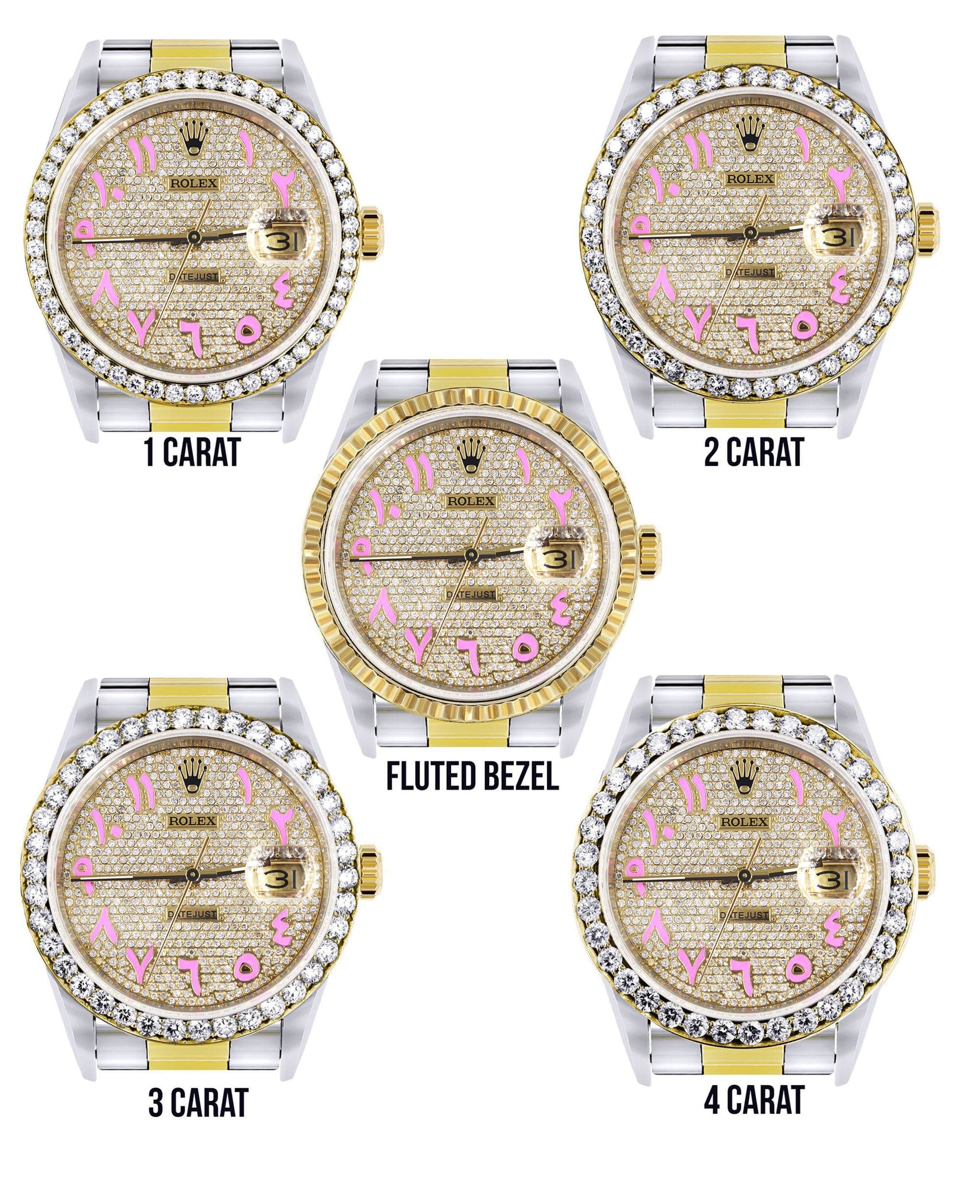 Diamond Gold Rolex Watch For Men 16233 | 36Mm | Custom Pink Arabic Full Diamond Dial | Oyster Band - Image 3