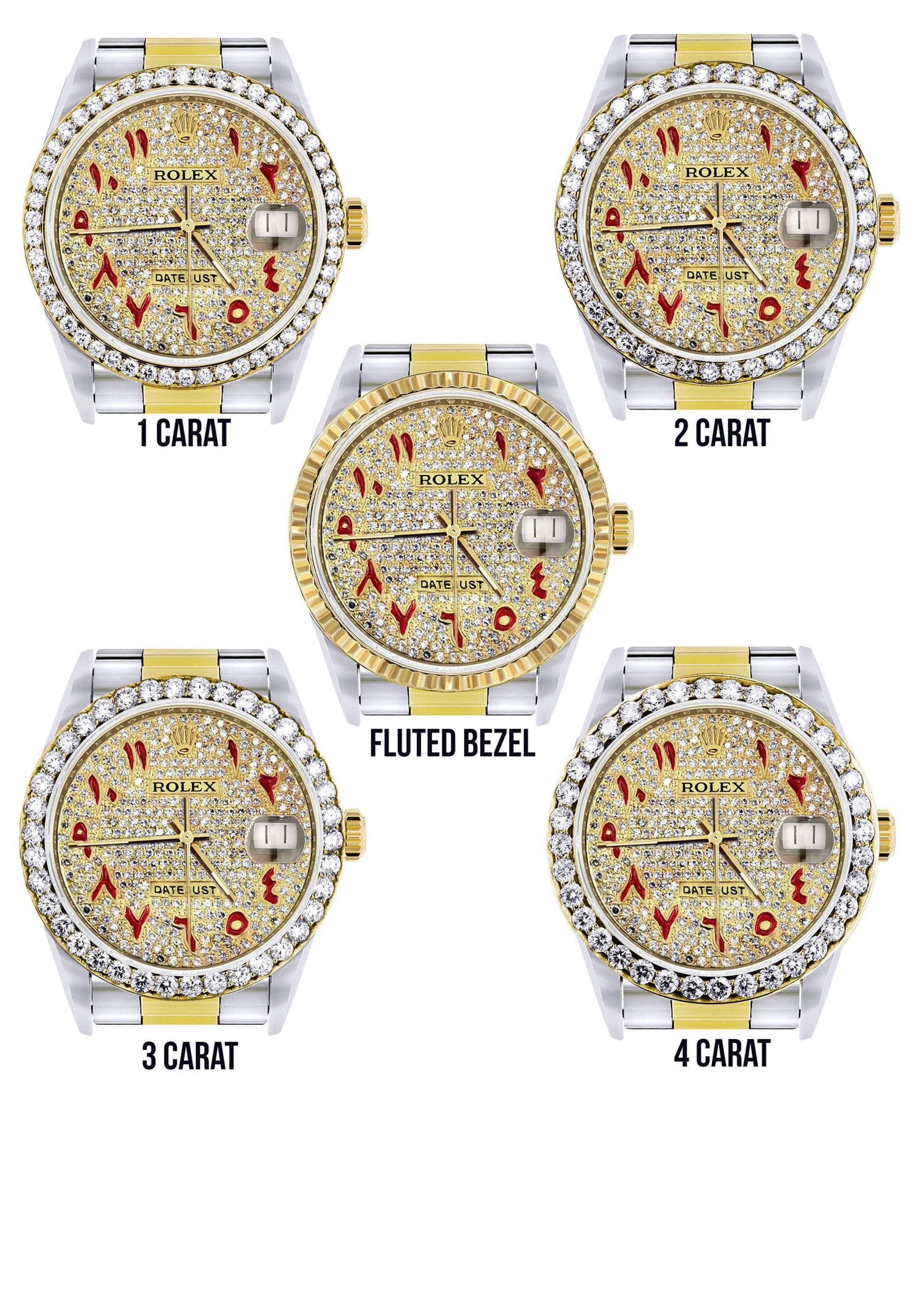 Diamond Gold Rolex Watch For Men 16233 | 36Mm | Custom Red Arabic Full Diamond Dial | Oyster Band - Image 3