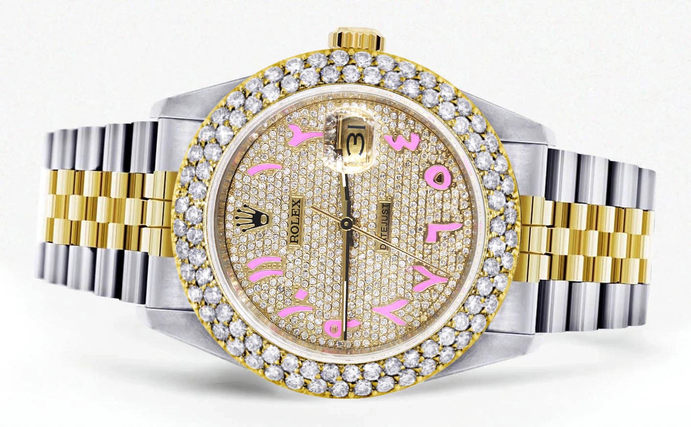 Diamond Gold Rolex Watch For Men 16233 | 36Mm | Diamond Pink Arabic Dial | Two Row 4.25 Carat Bezel | Jubilee Band - Image 2