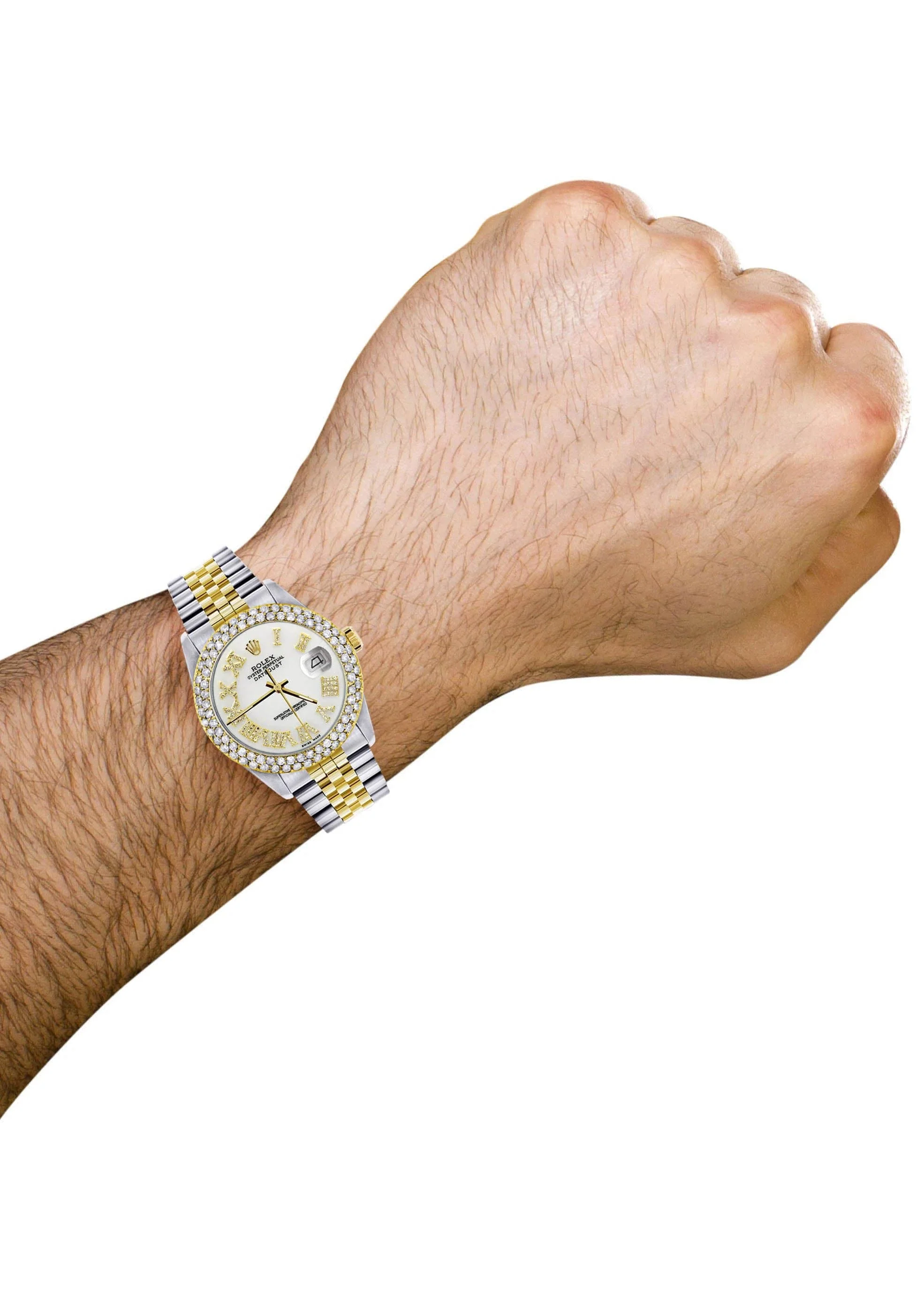 Diamond Gold Rolex Watch For Men 16233 | 36Mm | Diamond White Roman Numeral Dial | Two Row 4.25 Carat Bezel | Jubilee Band - Image 3