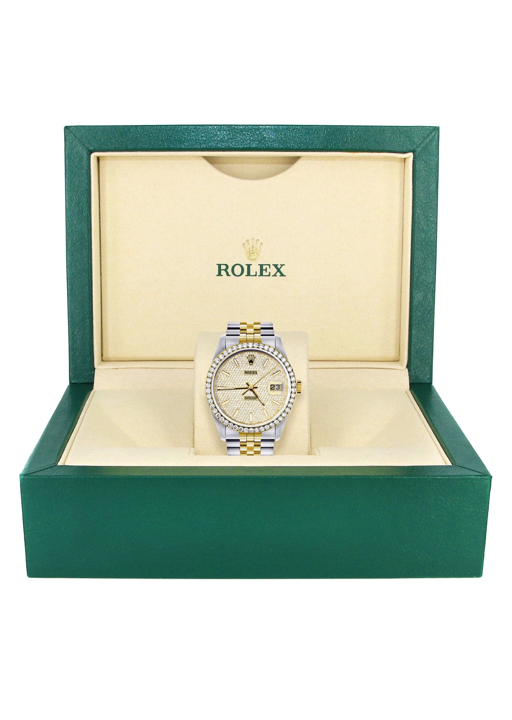 Diamond Gold Rolex Watch For Men 16233 | 36MM | Full Diamond Dial | Jubilee Band - Image 8