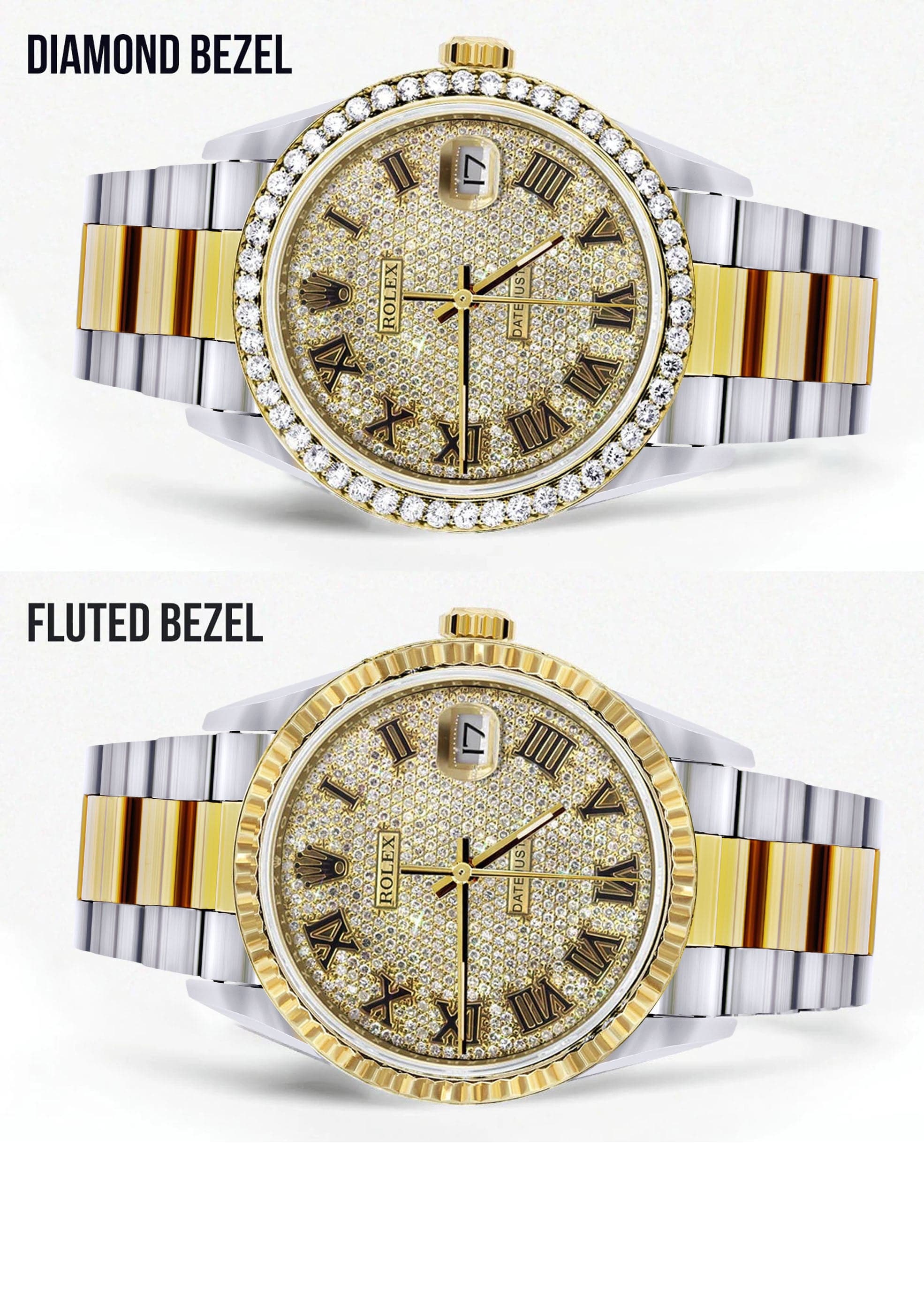 Diamond Gold Rolex Watch For Men 16233 | 36MM | Full Diamond Roman Dial | Oyster Band - Image 2