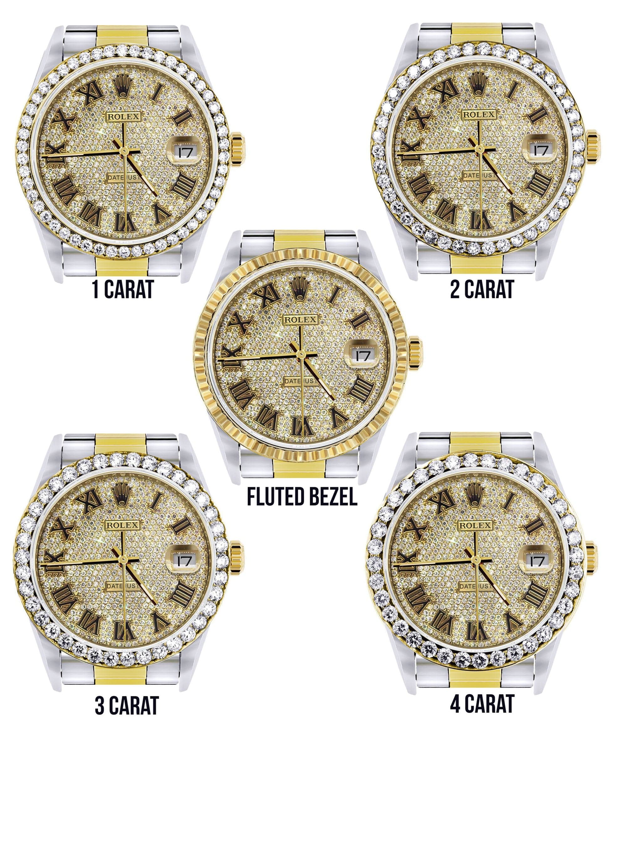 Diamond Gold Rolex Watch For Men 16233 | 36MM | Full Diamond Roman Dial | Oyster Band - Image 3