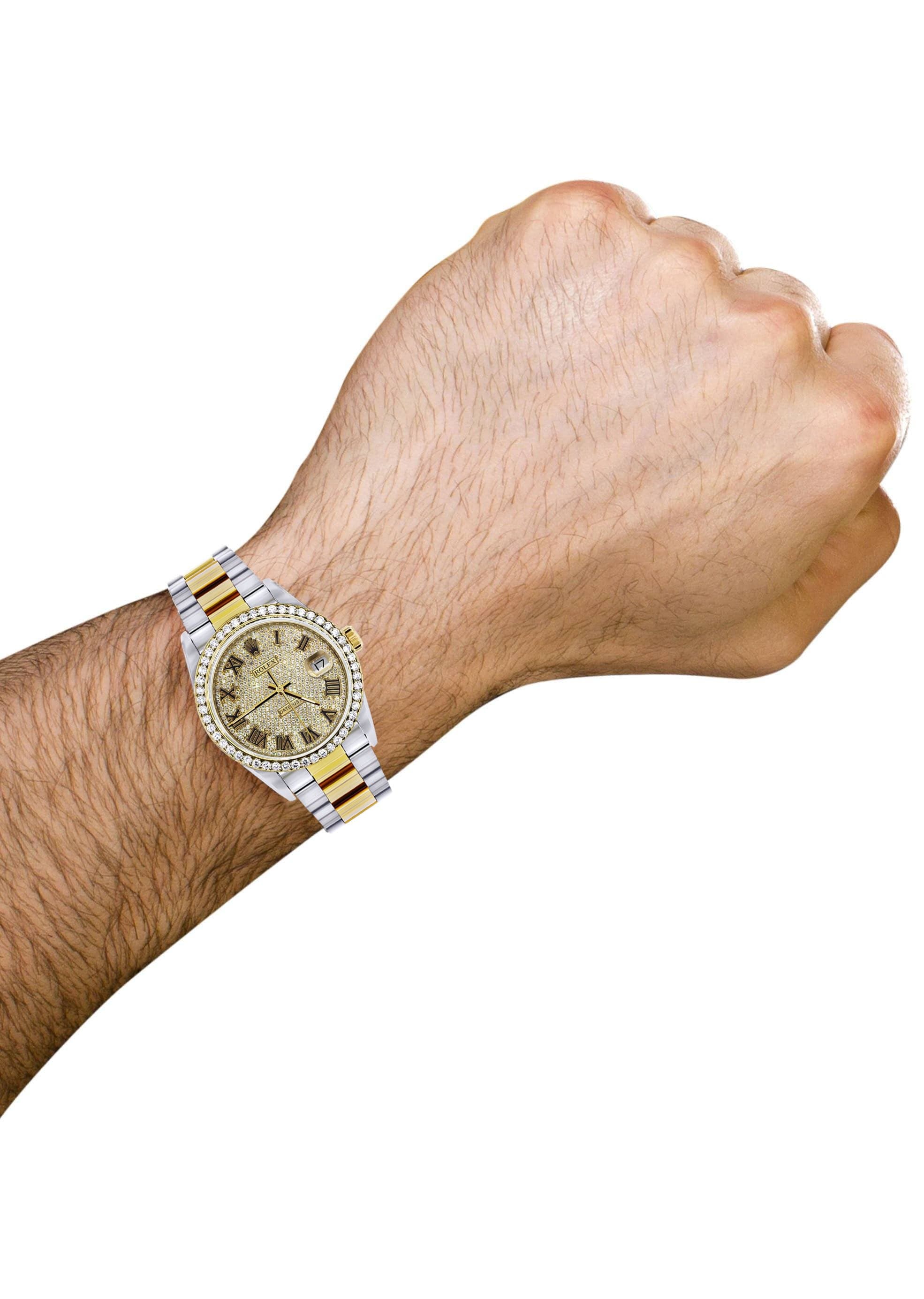 Diamond Gold Rolex Watch For Men 16233 | 36MM | Full Diamond Roman Dial | Oyster Band - Image 4