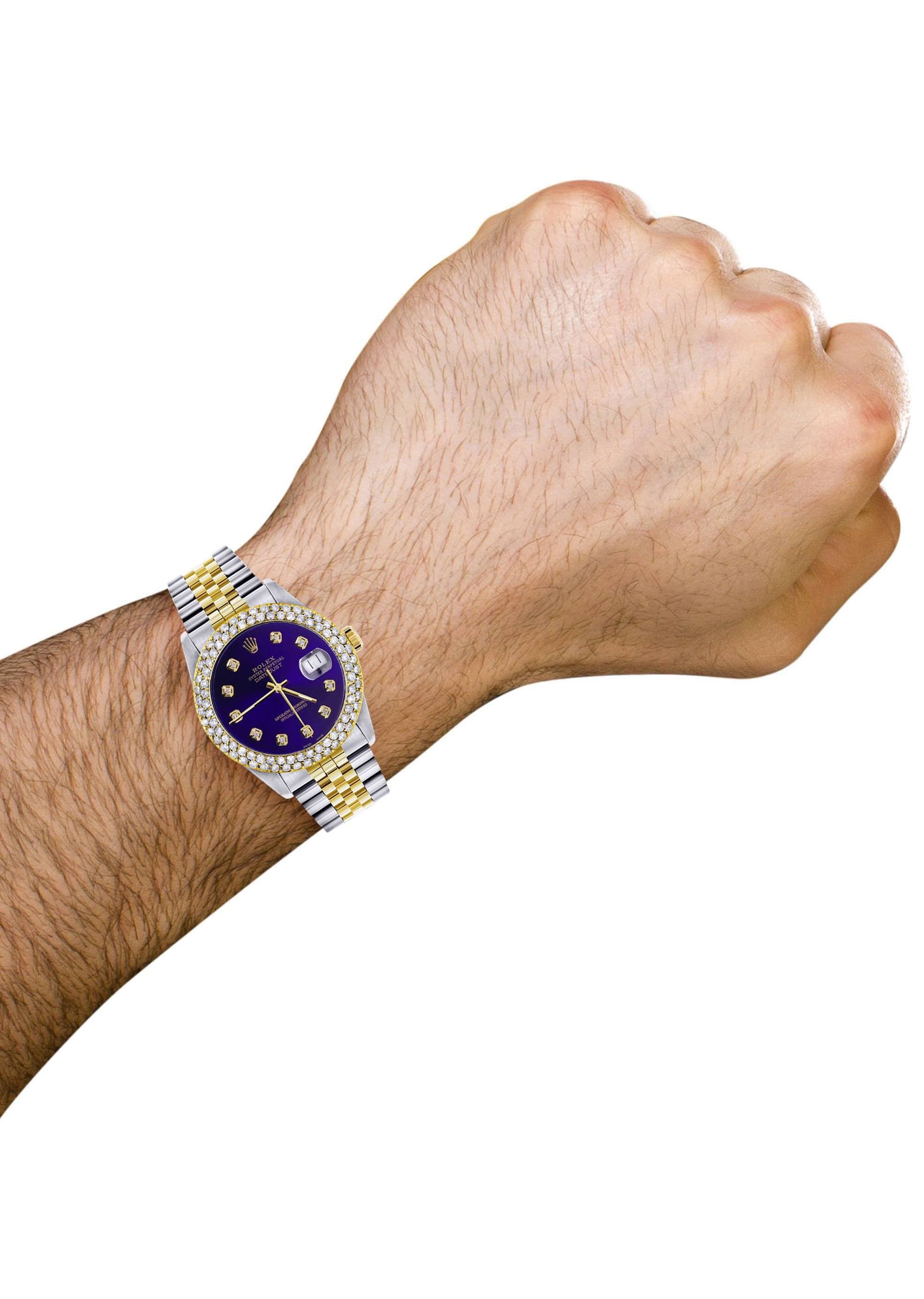 Diamond Gold Rolex Watch For Men 16233 | 36Mm | Royal Blue Dial | Two Row 4.25 Carat Bezel | Jubilee Band - Image 5