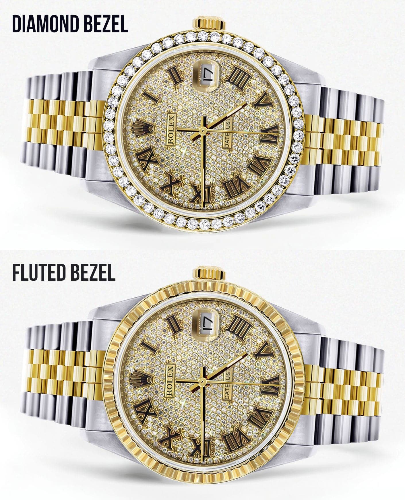 Diamond Gold Rolex Watch For Men 16233 | 36MM | Full Diamond Roman Dial | Jubilee Band - Image 2