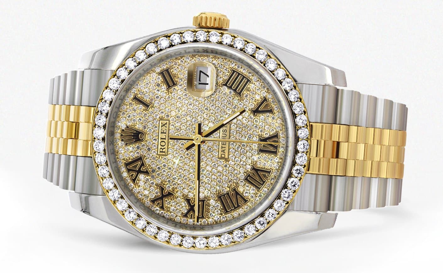 116233 | Hidden Clasp | Diamond Gold Rolex Watch For Men | 36MM | Full Diamond Roman Dial | Jubilee Band - Image 2