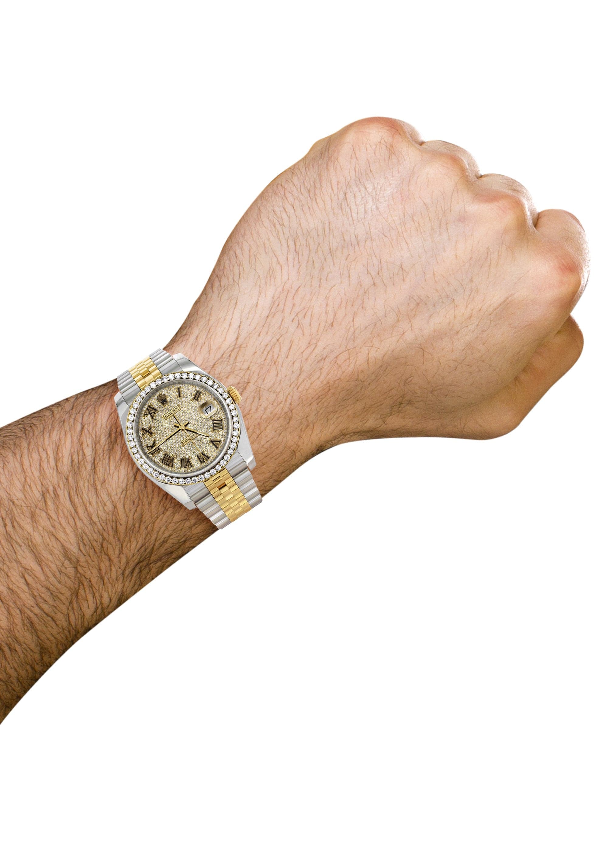 116233 | Hidden Clasp | Diamond Gold Rolex Watch For Men | 36MM | Full Diamond Roman Dial | Jubilee Band - Image 5