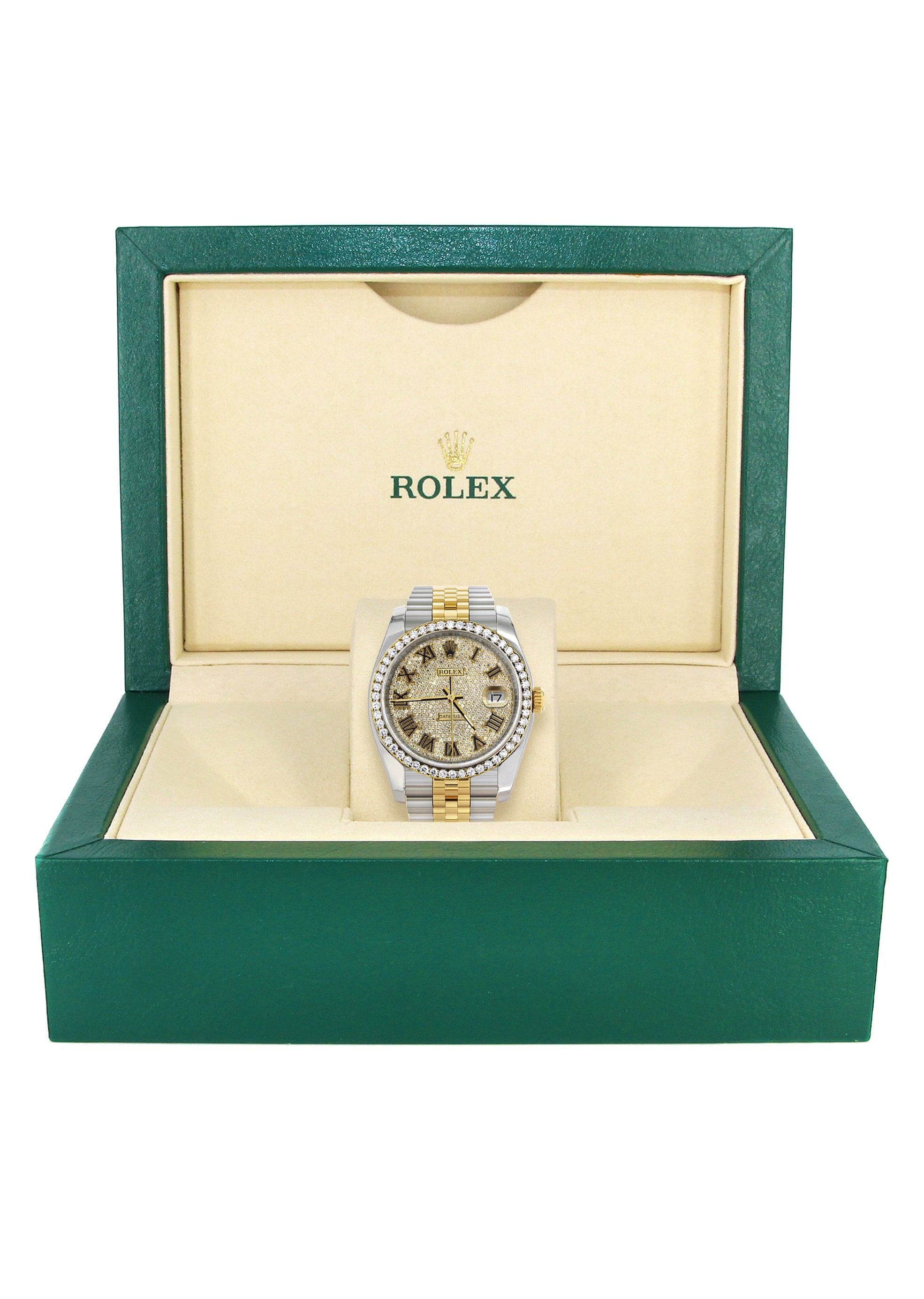 116233 | Hidden Clasp | Diamond Gold Rolex Watch For Men | 36MM | Full Diamond Roman Dial | Jubilee Band - Image 6
