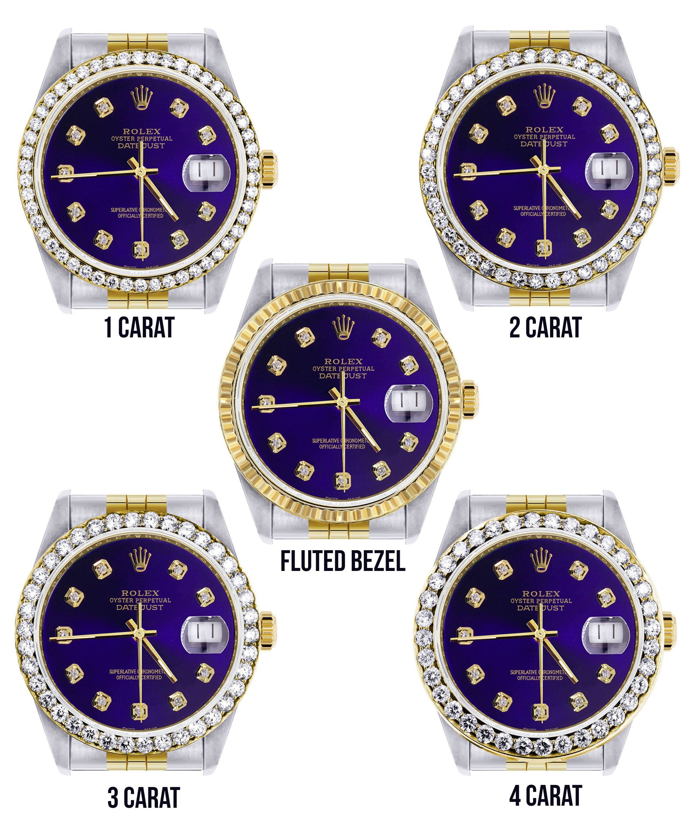 Diamond Gold Rolex Watch For Men 16233 | 36Mm | Royal Blue Dial | Jubilee Band - Image 3