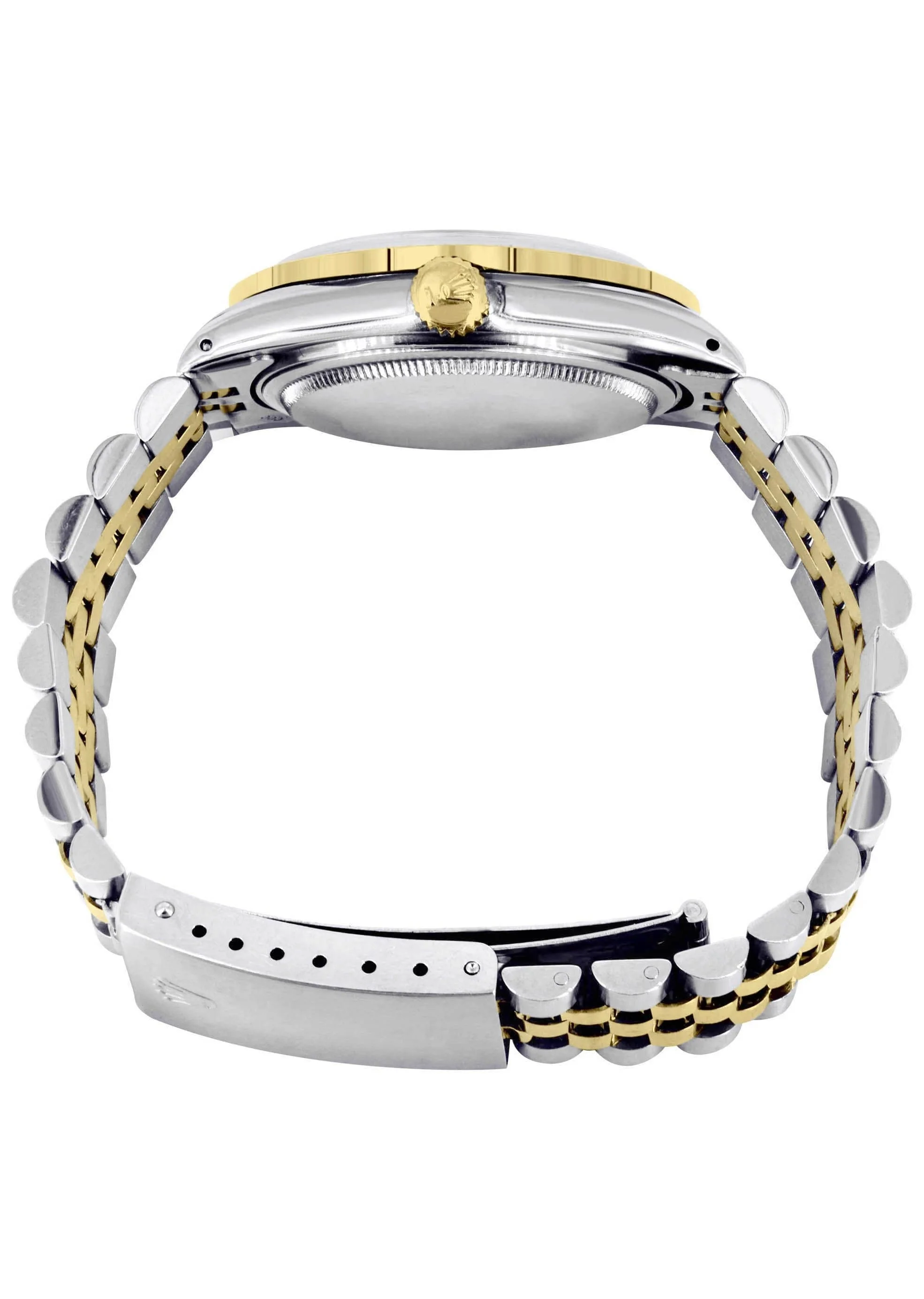 Diamond Gold Rolex Watch For Women 16233 | 36Mm | Red Mother of Pearl Roman Numeral Dial | Two Row 4.25 Carat Bezel | Jubilee Band - Image 4