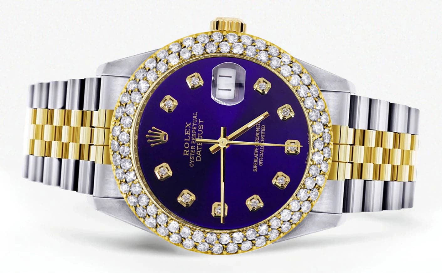 Diamond Gold Rolex Watch For Women 16233 | 36Mm | Royal Blue Dial | Two Row 4.25 Carat Bezel | Jubilee Band - Image 2