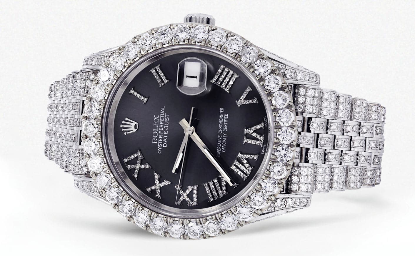 Diamond Iced Out Rolex Datejust 41 | 25 Carats Of Diamonds | Custom Grey Roman Diamond Dial | Jubilee Band - Image 2