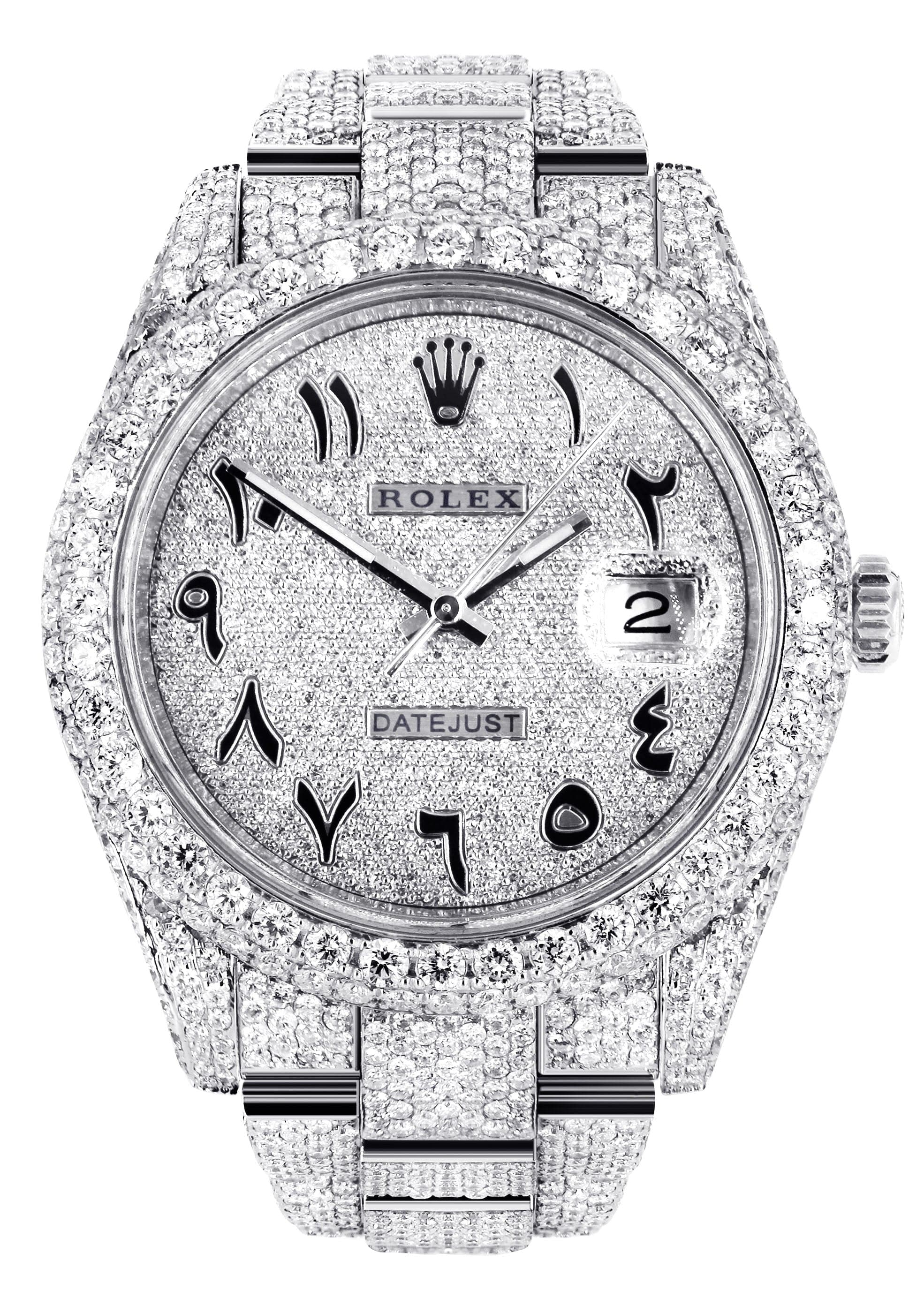 Diamond Iced Out Rolex Datejust 41 | 25 Carats Of Diamonds | Custom Arabic Diamond Dial | Two Row | Oyster Band