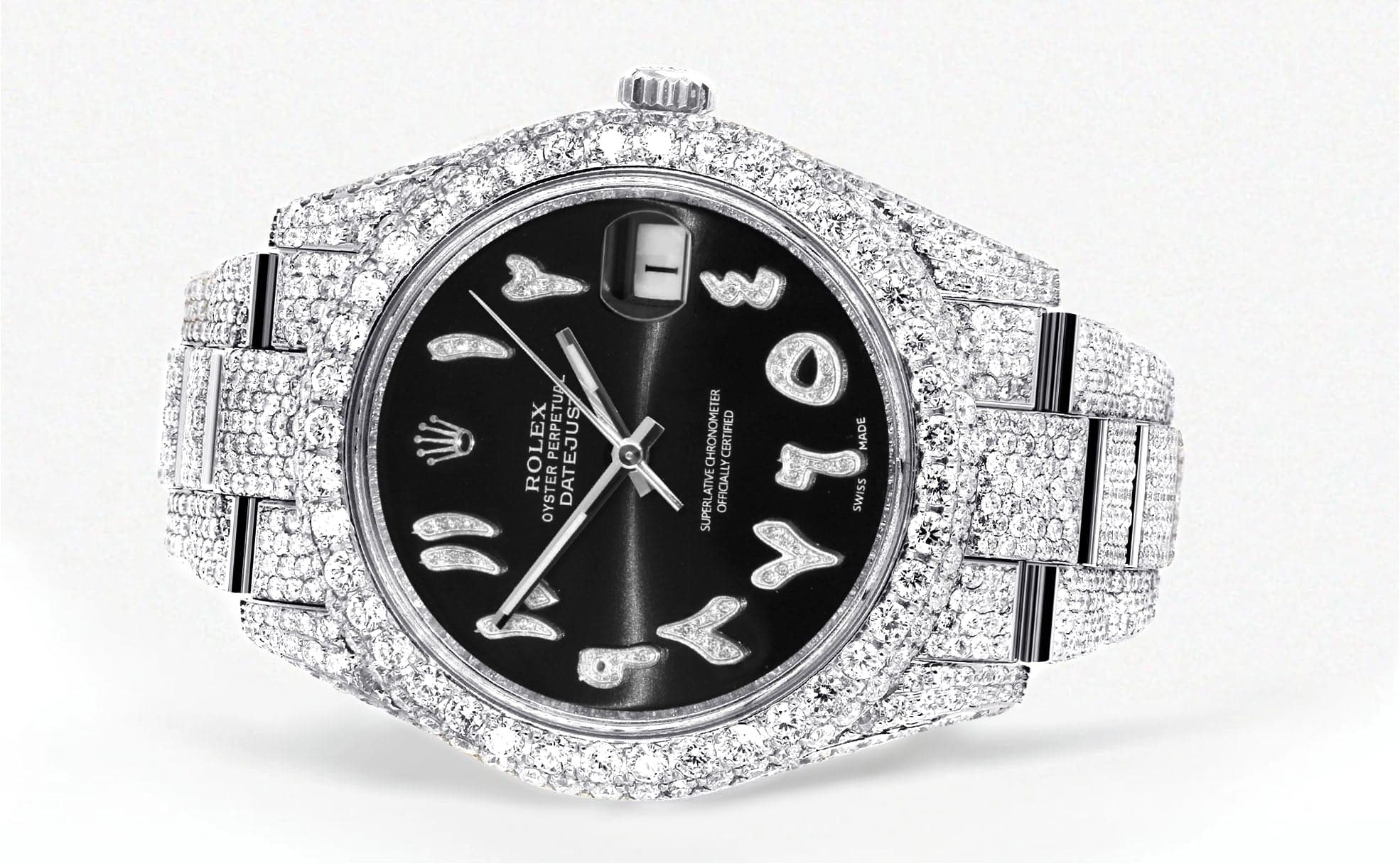 Diamond Iced Out Rolex Datejust 41 | 25 Carats Of Diamonds | Custom Black Arabic Numeral Diamond Dial | Two Row | Oyster Band - Image 2