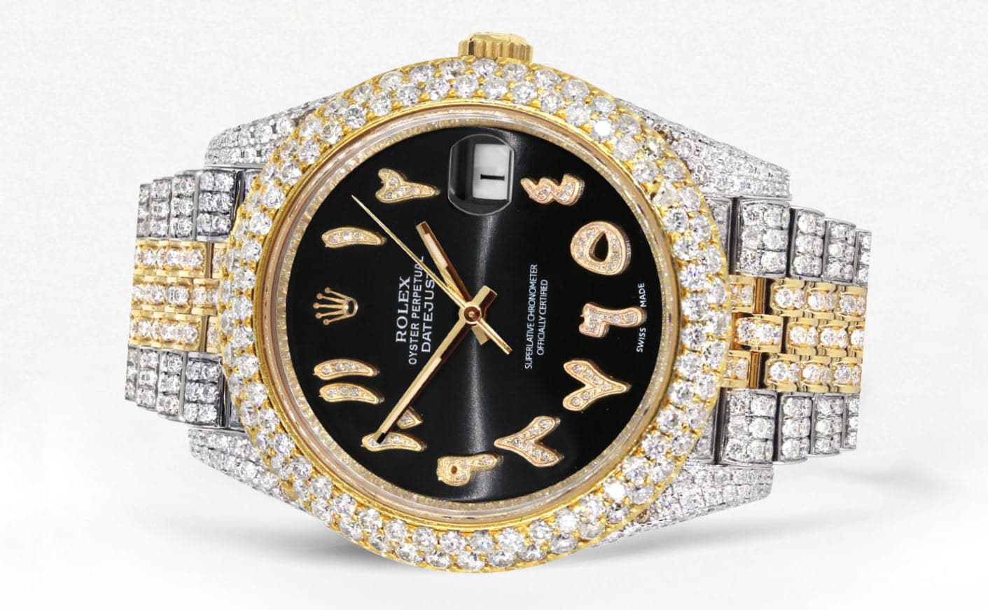 Diamond Iced Out Rolex Datejust 41 | 25 Carats Of Diamonds | Custom Black Arabic Numeral Diamond Dial | Two Tone | Two Row | Jubilee Band - Image 2