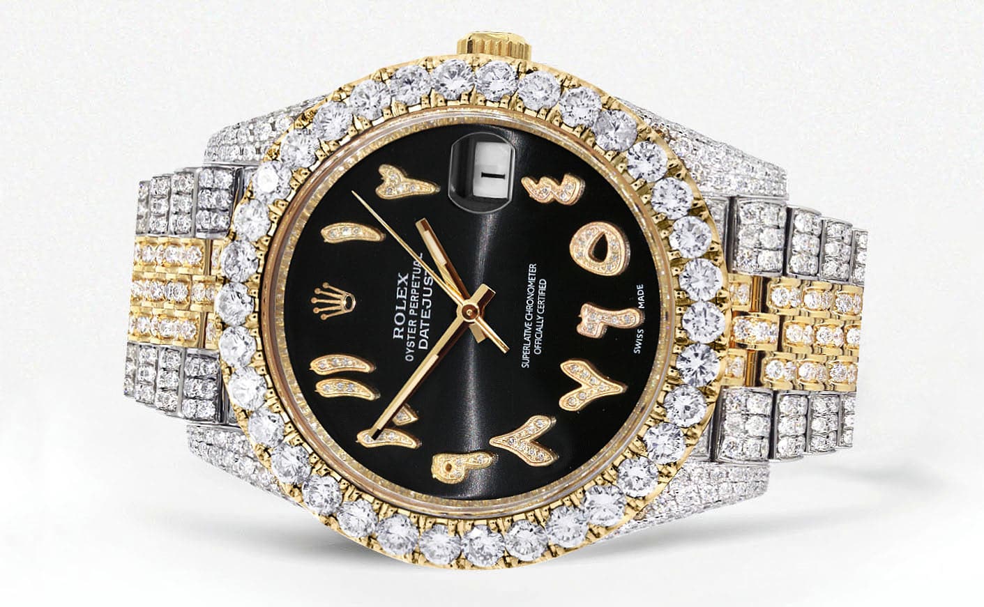 Diamond Iced Out Rolex Datejust 41 | 25 Carats Of Diamonds | Custom Black Arabic Numeral Diamond Dial | Two Tone | Jubilee Band - Image 2