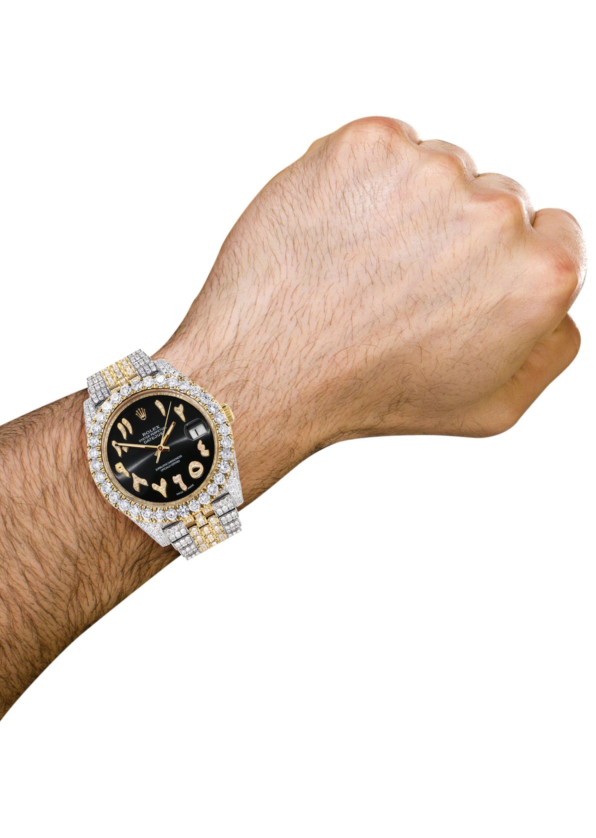 Diamond Iced Out Rolex Datejust 41 | 25 Carats Of Diamonds | Custom Black Arabic Numeral Diamond Dial | Two Tone | Jubilee Band - Image 3