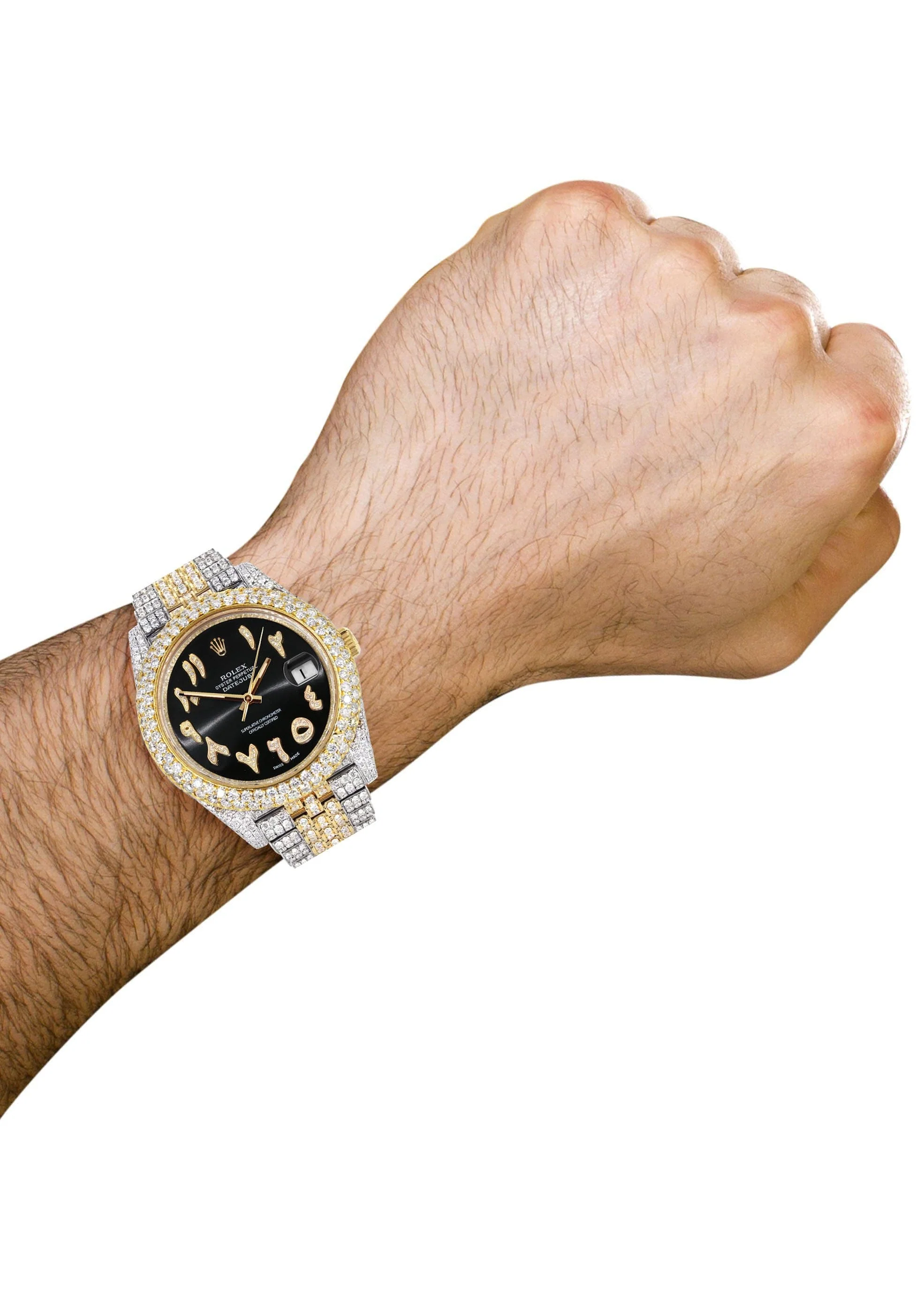 Diamond Iced Out Rolex Datejust 41 | 25 Carats Of Diamonds | Custom Black Arabic Numeral Diamond Dial | Two Tone | Two Row | Jubilee Band - Image 3