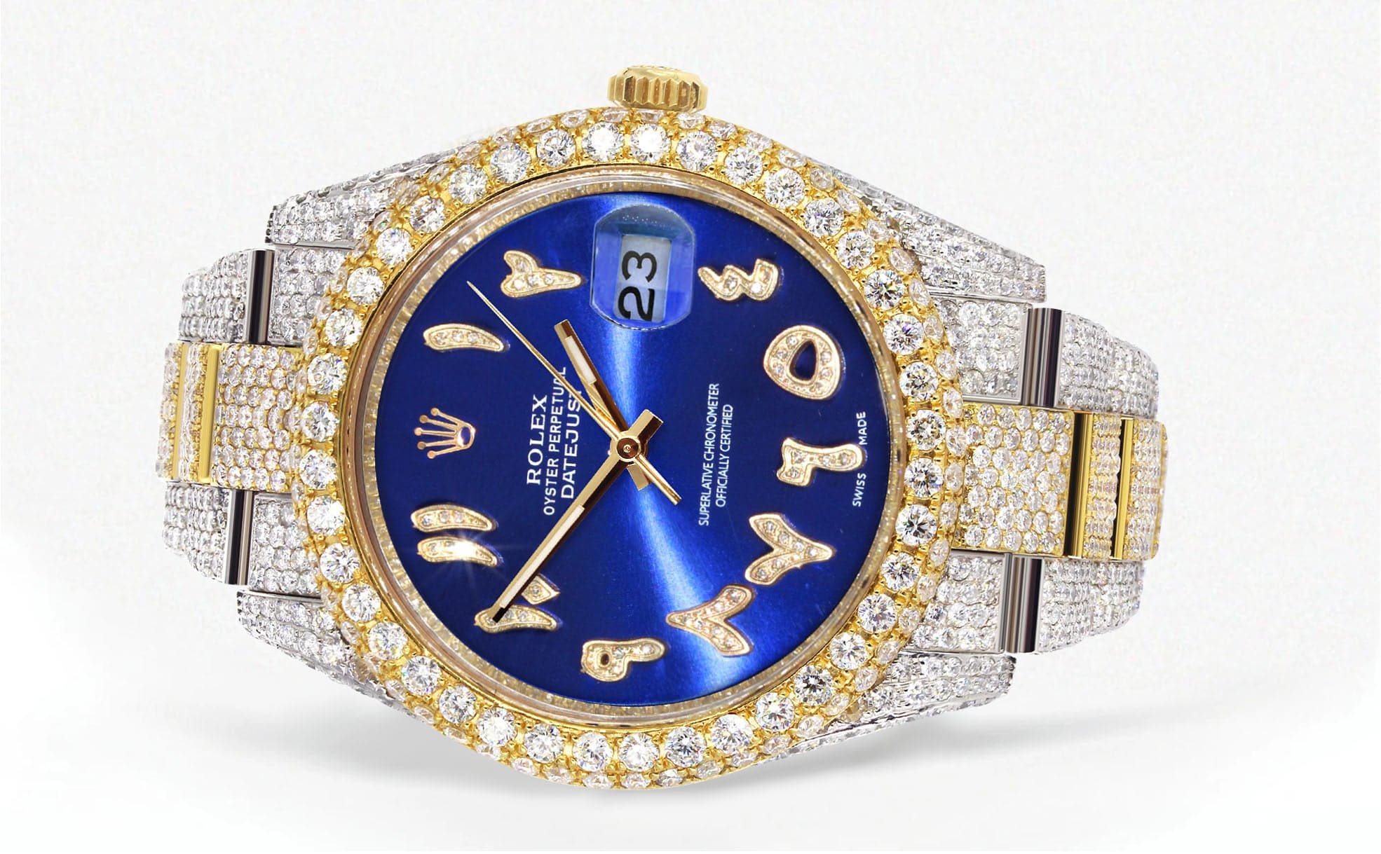 Diamond Iced Out Rolex Datejust 41 | 25 Carats Of Diamonds | Custom Blue Arabic Numeral Diamond Dial | Two Tone | Two Row |  Oyster Band - Image 2
