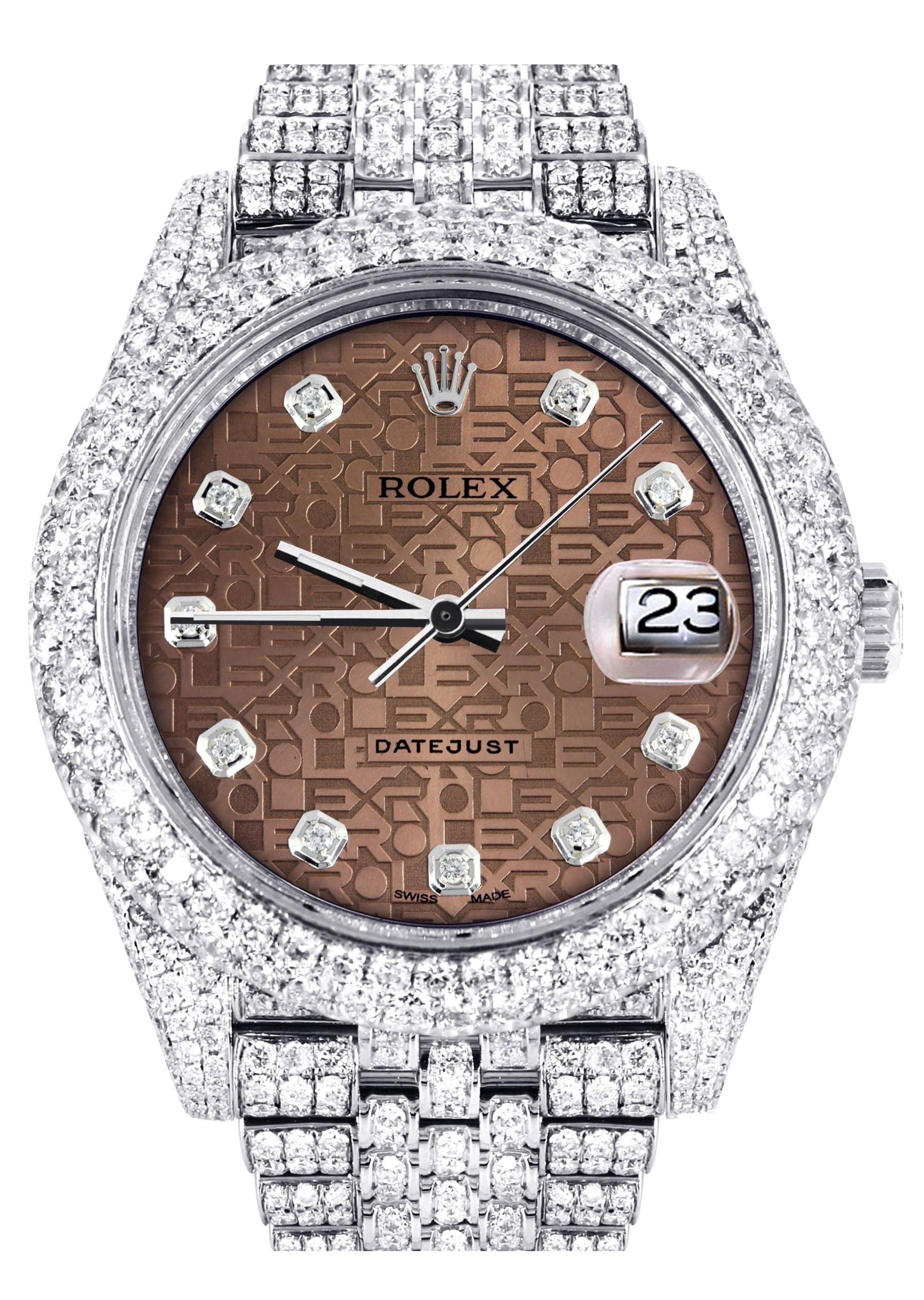 Diamond Iced Out Rolex Datejust 41 | 25 Carats Of Diamonds | Custom Chocolate Jubilee Diamond Dial | Two Row | Jubilee Band