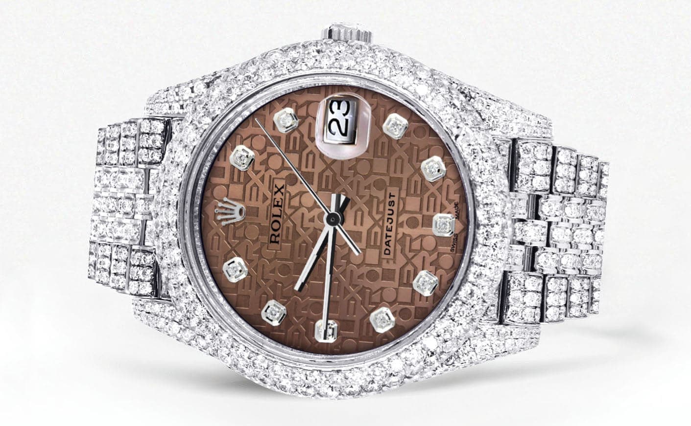 Diamond Iced Out Rolex Datejust 41 | 25 Carats Of Diamonds | Custom Chocolate Jubilee Diamond Dial | Two Row | Jubilee Band - Image 2