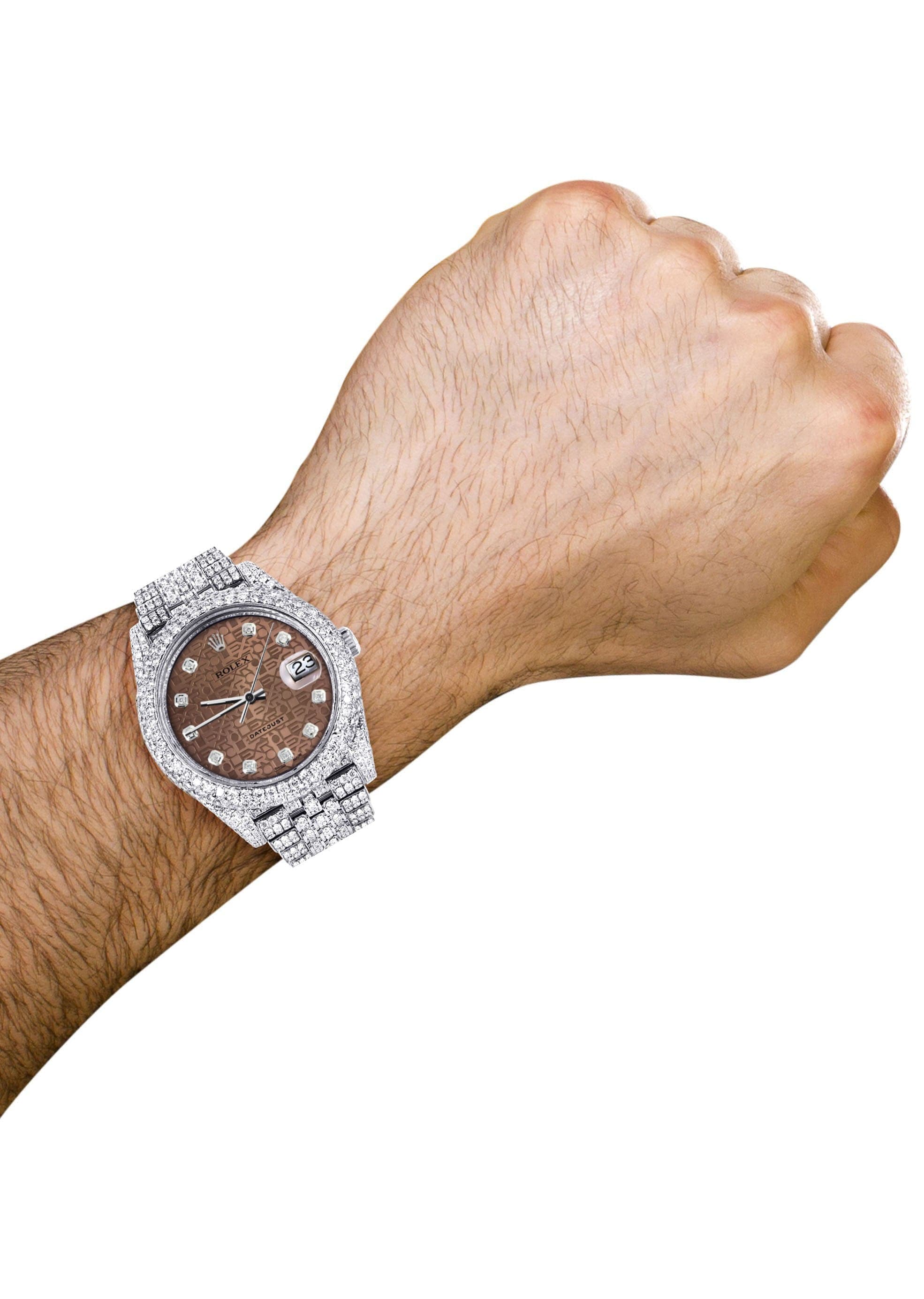 Diamond Iced Out Rolex Datejust 41 | 25 Carats Of Diamonds | Custom Chocolate Jubilee Diamond Dial | Two Row | Jubilee Band - Image 3