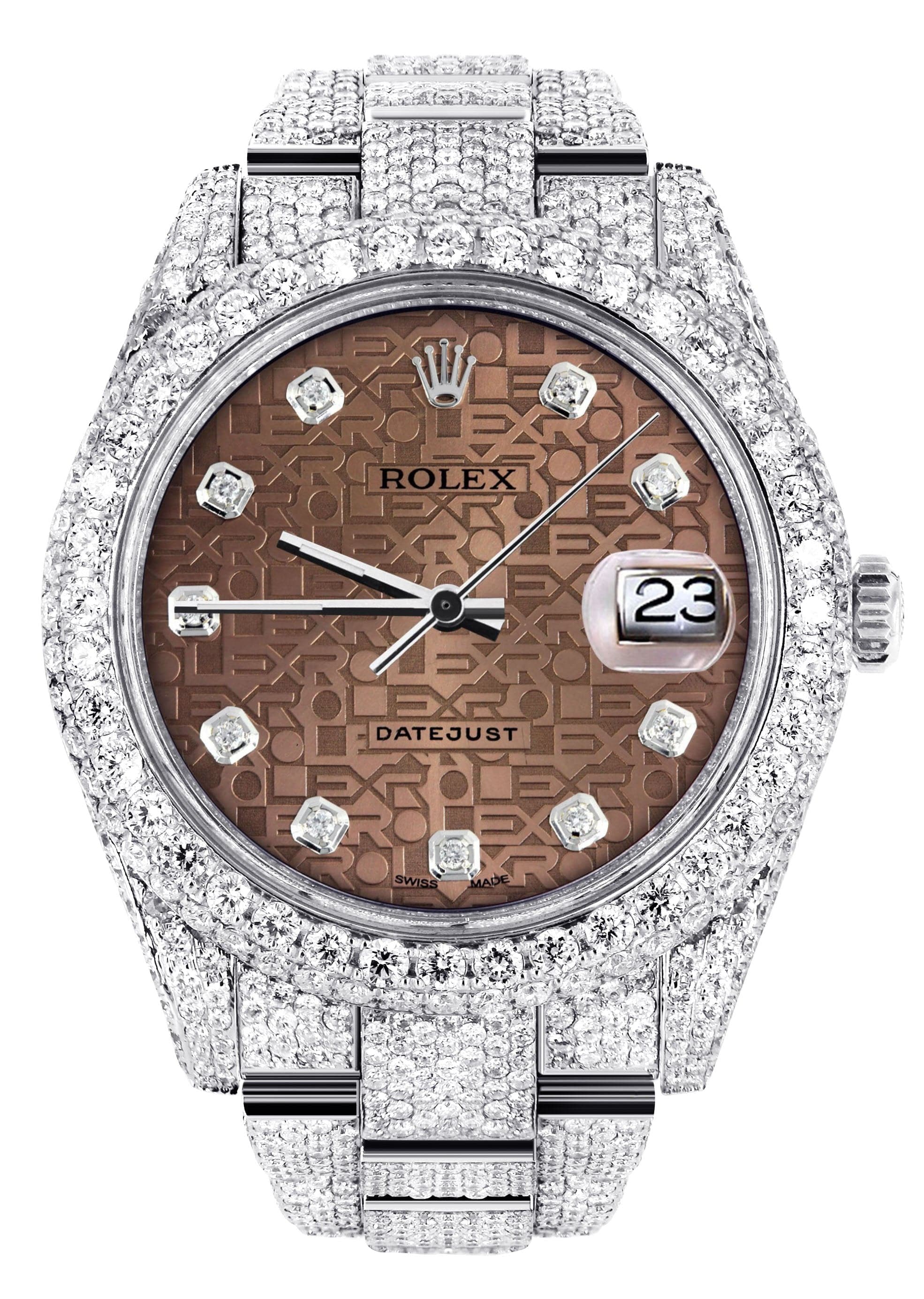 Diamond Iced Out Rolex Datejust 41 | 25 Carats Of Diamonds | Custom Chocolate Jubilee Diamond Dial | Two Row | Oyster Band
