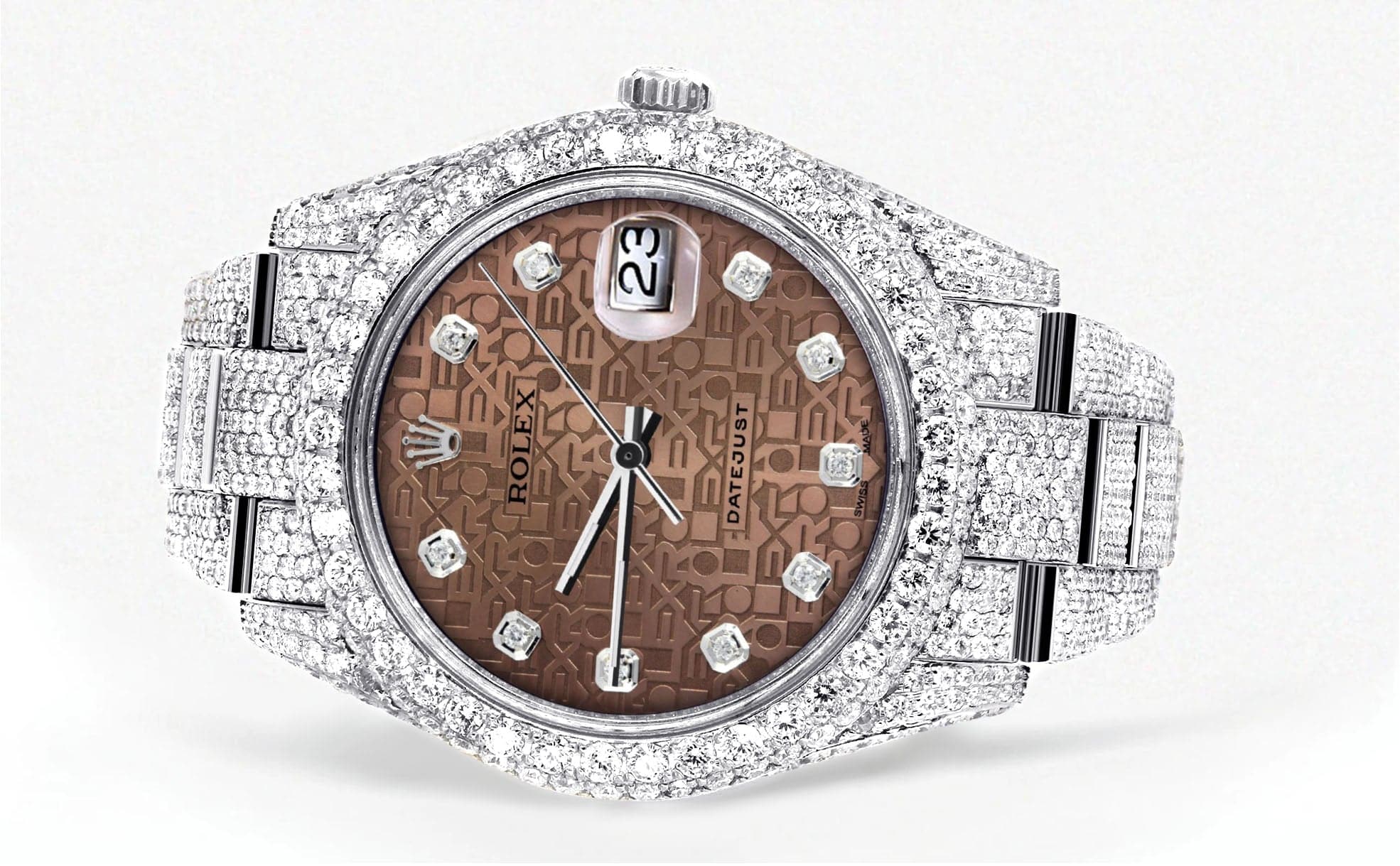 Diamond Iced Out Rolex Datejust 41 | 25 Carats Of Diamonds | Custom Chocolate Jubilee Diamond Dial | Two Row | Oyster Band - Image 2