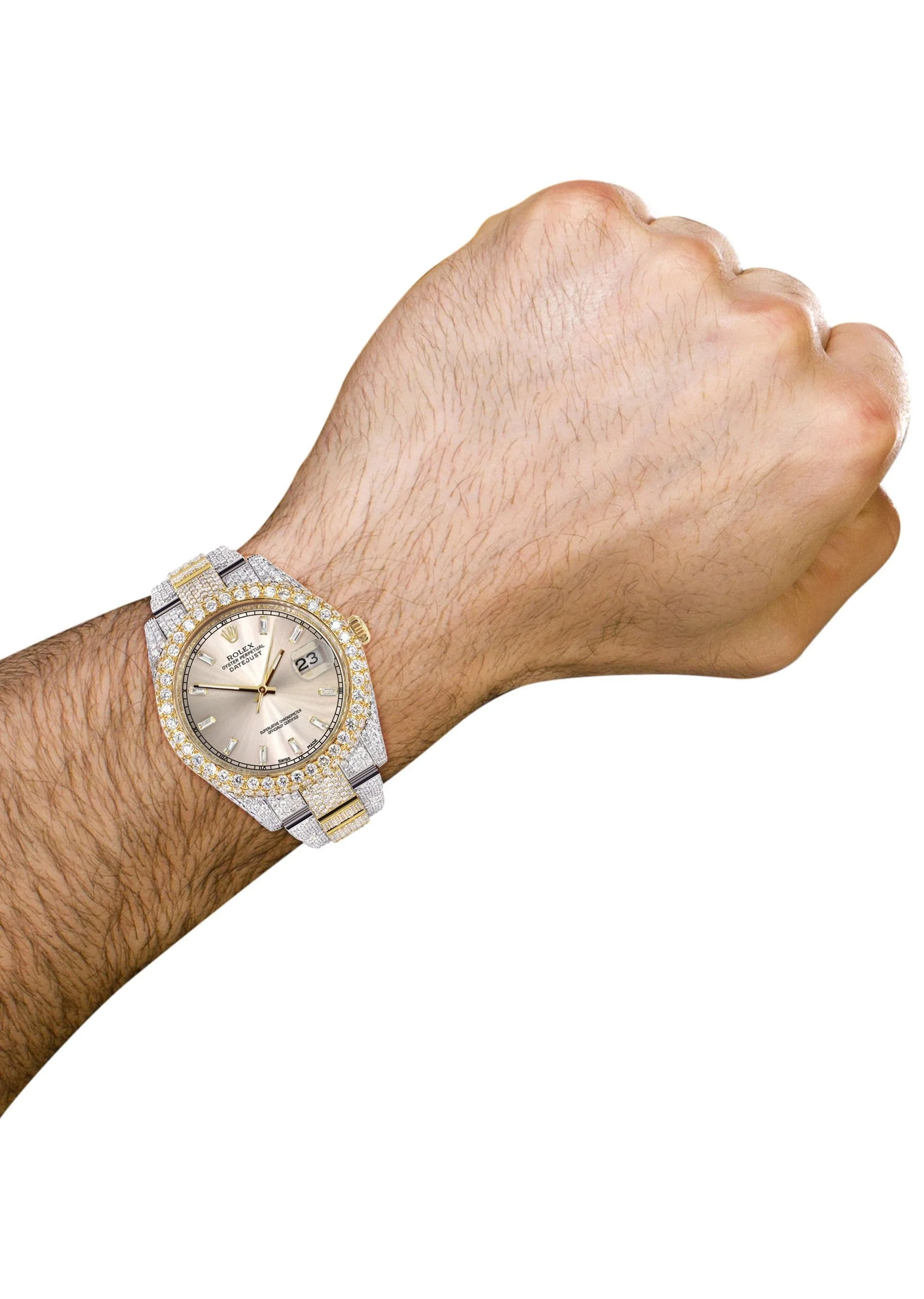 Diamond Iced Out Rolex Datejust 41 | 25 Carats Of Diamonds | Custom Dawn Pink Dial | Two Tone | Two Row | Oyster Band - Image 3