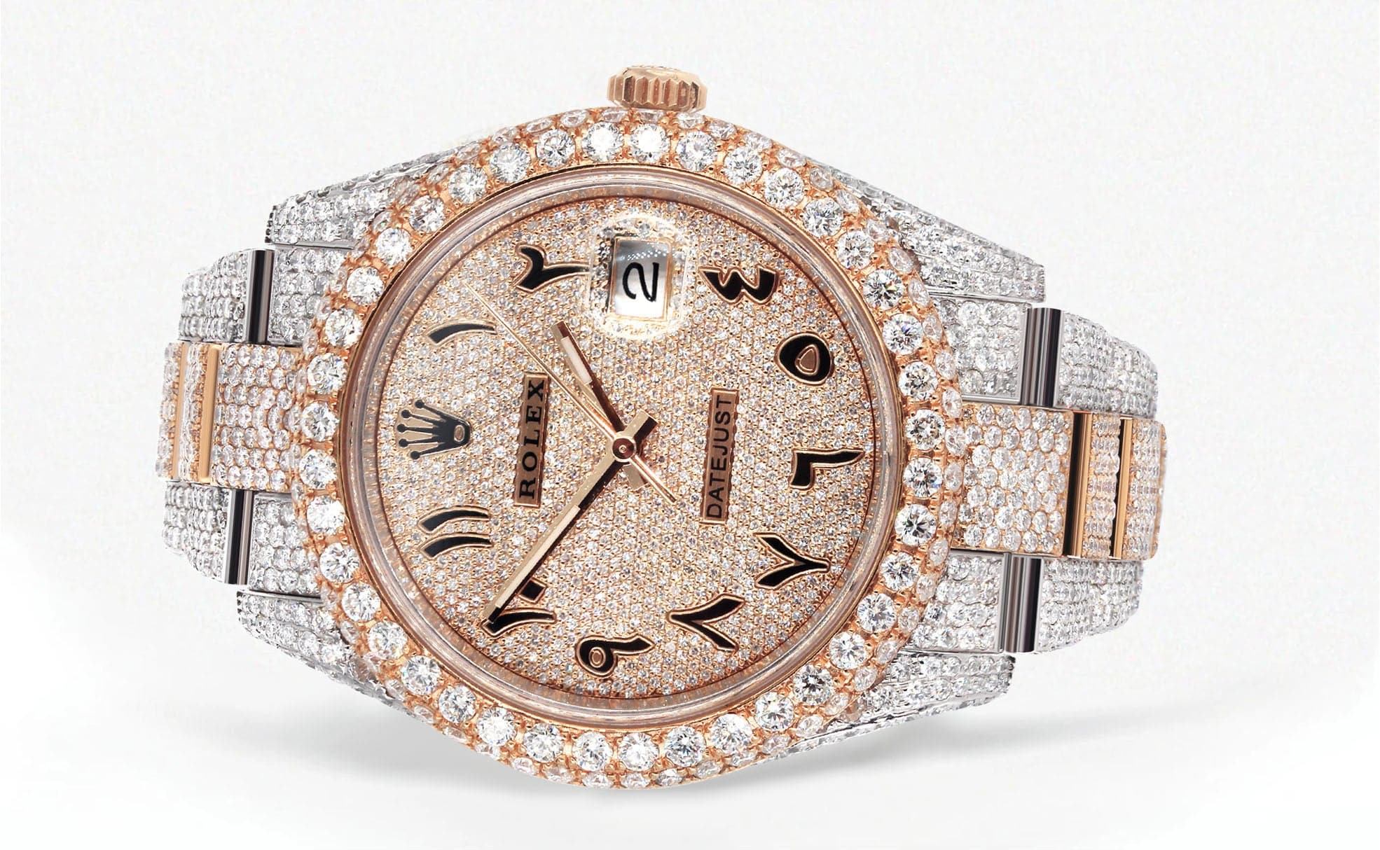 Diamond Rose Gold Iced Out Rolex Datejust 41 | 25 Carats Of Diamonds | Custom Full Diamond Arabic Dial | Oyster Band - Image 2