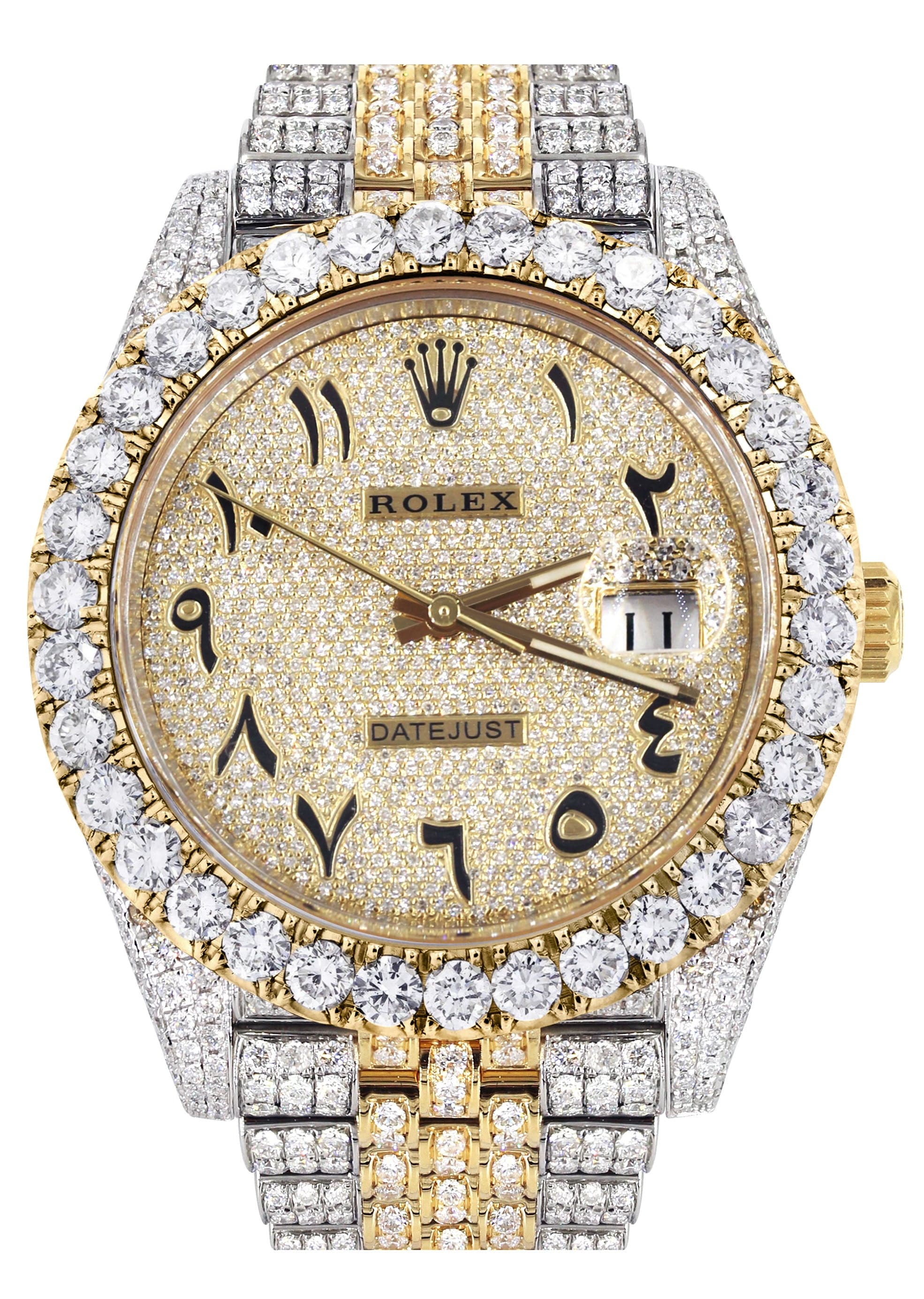 Diamond Iced Out Rolex Datejust 41 | 25 Carats Of Diamonds | Custom Full Diamond Arabic Numeral Diamond Dial | Two Tone | Jubilee Band