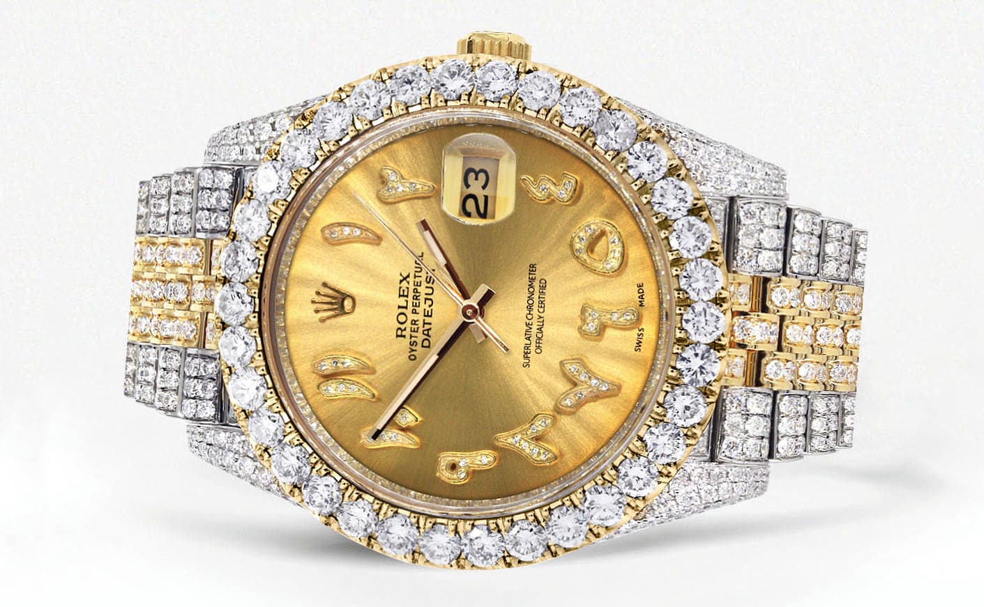 Diamond Iced Out Rolex Datejust 41 | 25 Carats Of Diamonds | Custom Gold Arabic Numeral Diamond Dial | Two Tone | Jubilee Band - Image 2