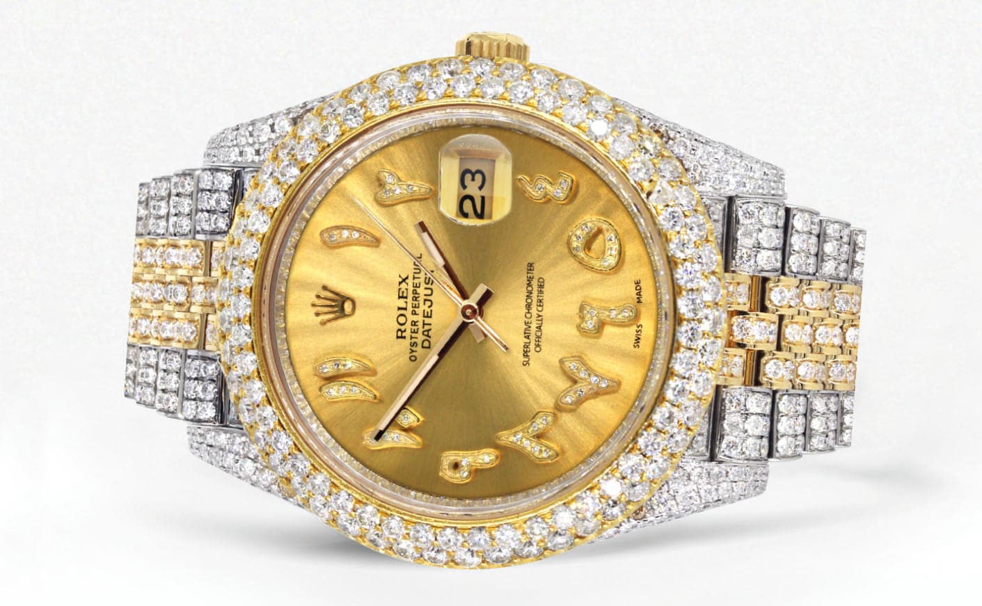 Diamond Iced Out Rolex Datejust 41 | 25 Carats Of Diamonds | Custom Gold Arabic Numeral Diamond Dial | Two Tone | Two Row | Jubilee Band - Image 2