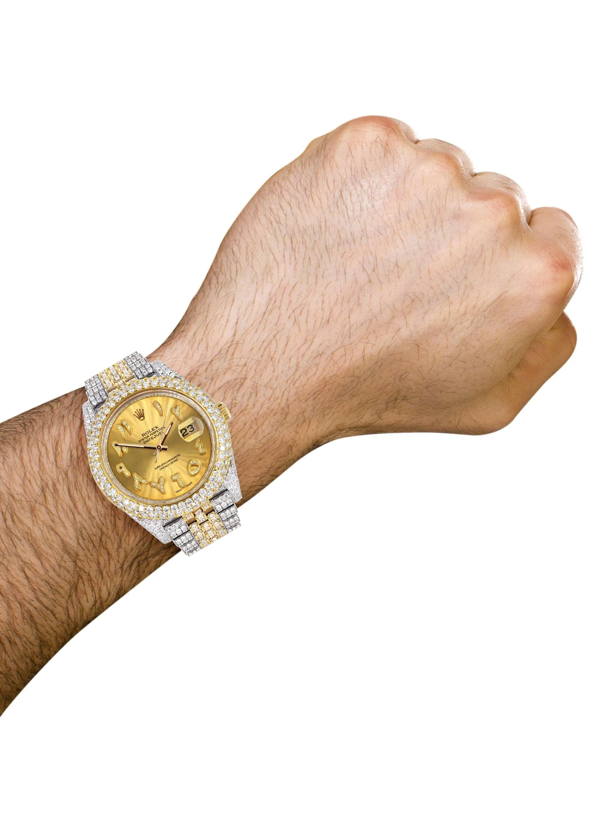 Diamond Iced Out Rolex Datejust 41 | 25 Carats Of Diamonds | Custom Gold Arabic Numeral Diamond Dial | Two Tone | Two Row | Jubilee Band - Image 3