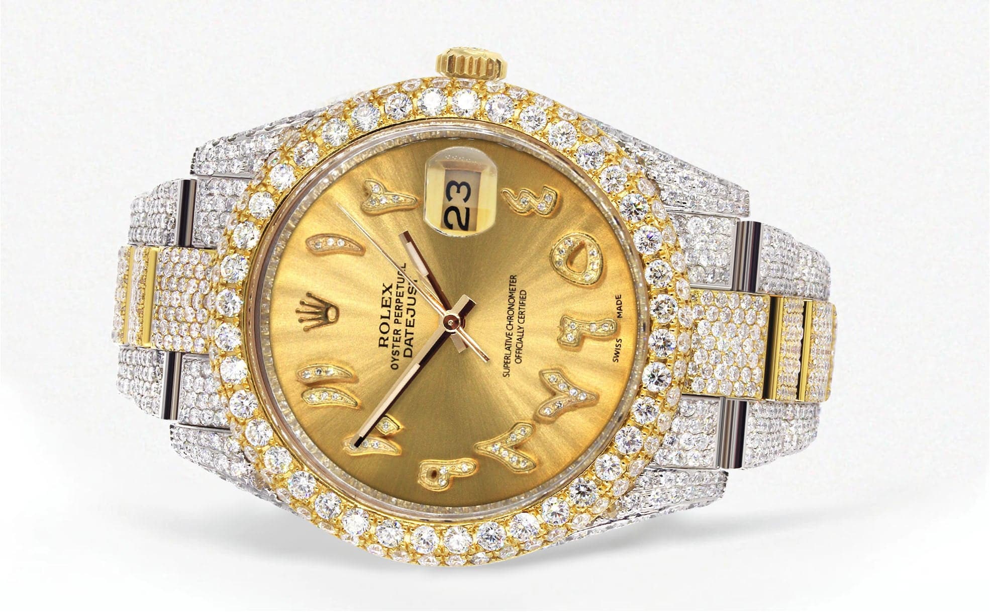Diamond Iced Out Rolex Datejust 41 | 25 Carats Of Diamonds | Custom Gold Arabic Numeral Diamond Dial | Two Tone | Two Row | Oyster Band - Image 2