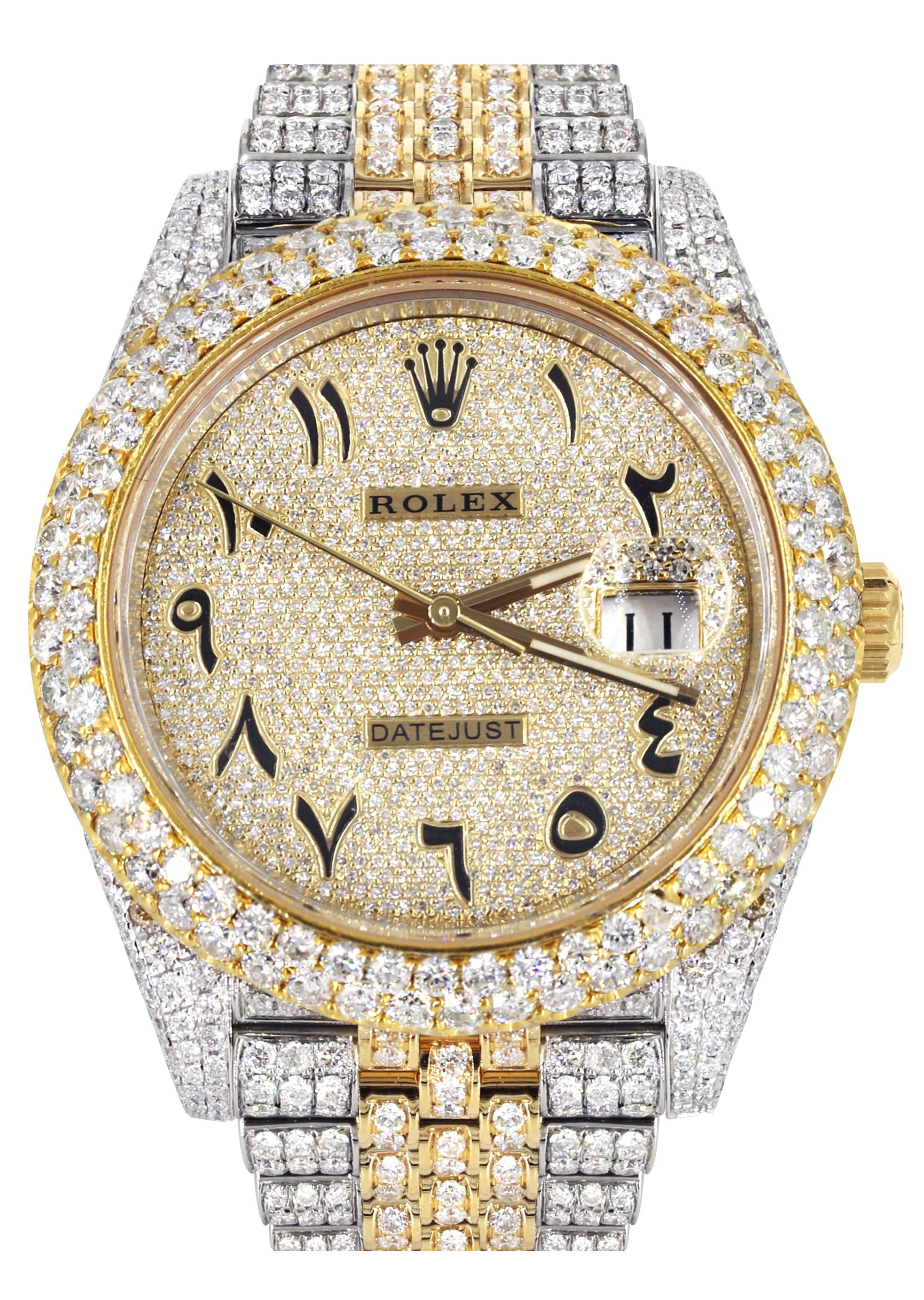 Diamond Iced Out Rolex Datejust 41 | 25 Carats Of Diamonds | Custom Gold Arabic Numeral Diamond Dial | Two Tone | Two Row | Jubilee Band