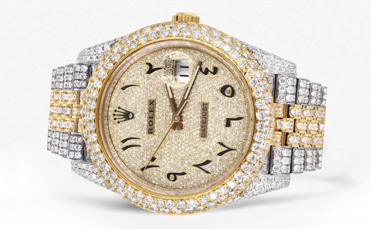 Diamond Iced Out Rolex Datejust 41 | 25 Carats Of Diamonds | Custom Gold Arabic Numeral Diamond Dial | Two Tone | Two Row | Jubilee Band - Image 2