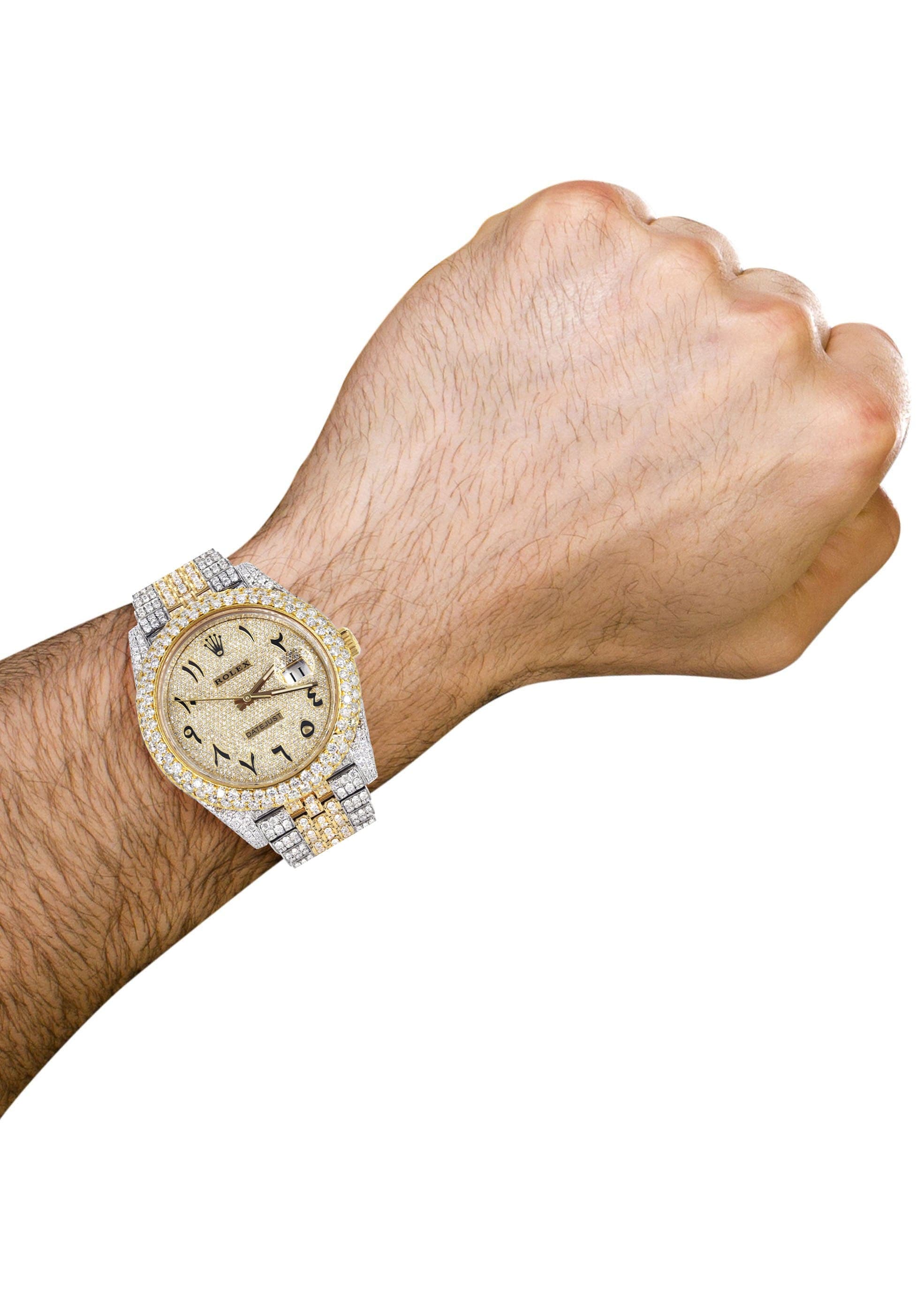 Diamond Iced Out Rolex Datejust 41 | 25 Carats Of Diamonds | Custom Gold Arabic Numeral Diamond Dial | Two Tone | Two Row | Jubilee Band - Image 3
