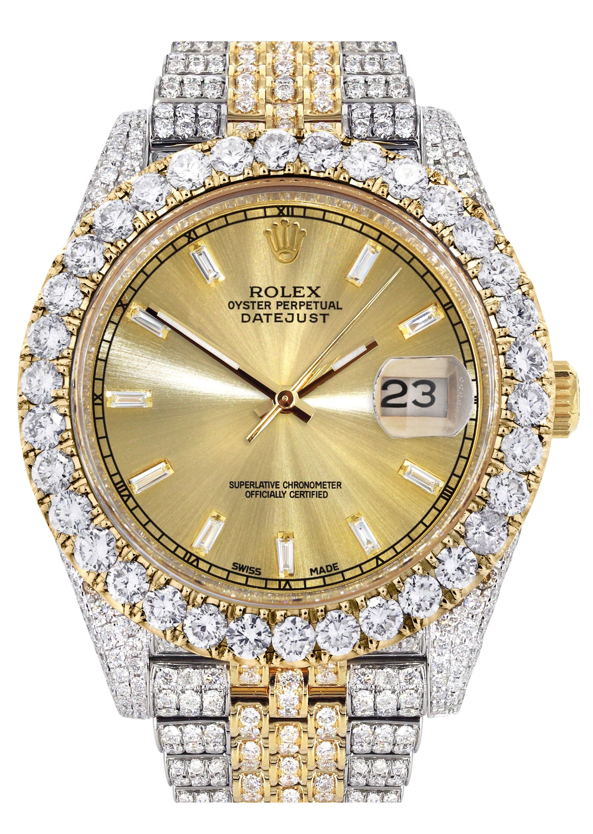 Diamond Iced Out Rolex Datejust 41 | 25 Carats Of Diamonds | Custom Gold Diamond Dial | Two Tone | Jubilee Band