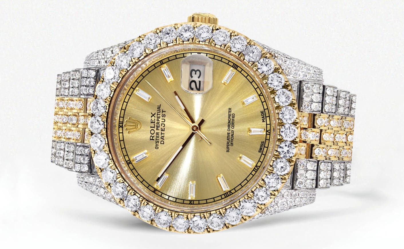 Diamond Iced Out Rolex Datejust 41 | 25 Carats Of Diamonds | Custom Gold Diamond Dial | Two Tone | Jubilee Band - Image 2