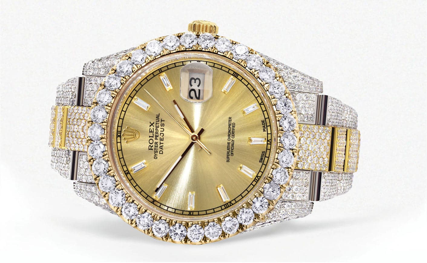 Diamond Iced Out Rolex Datejust 41 | 25 Carats Of Diamonds | Custom Gold Diamond Dial | Two Tone | Oyster Band - Image 2