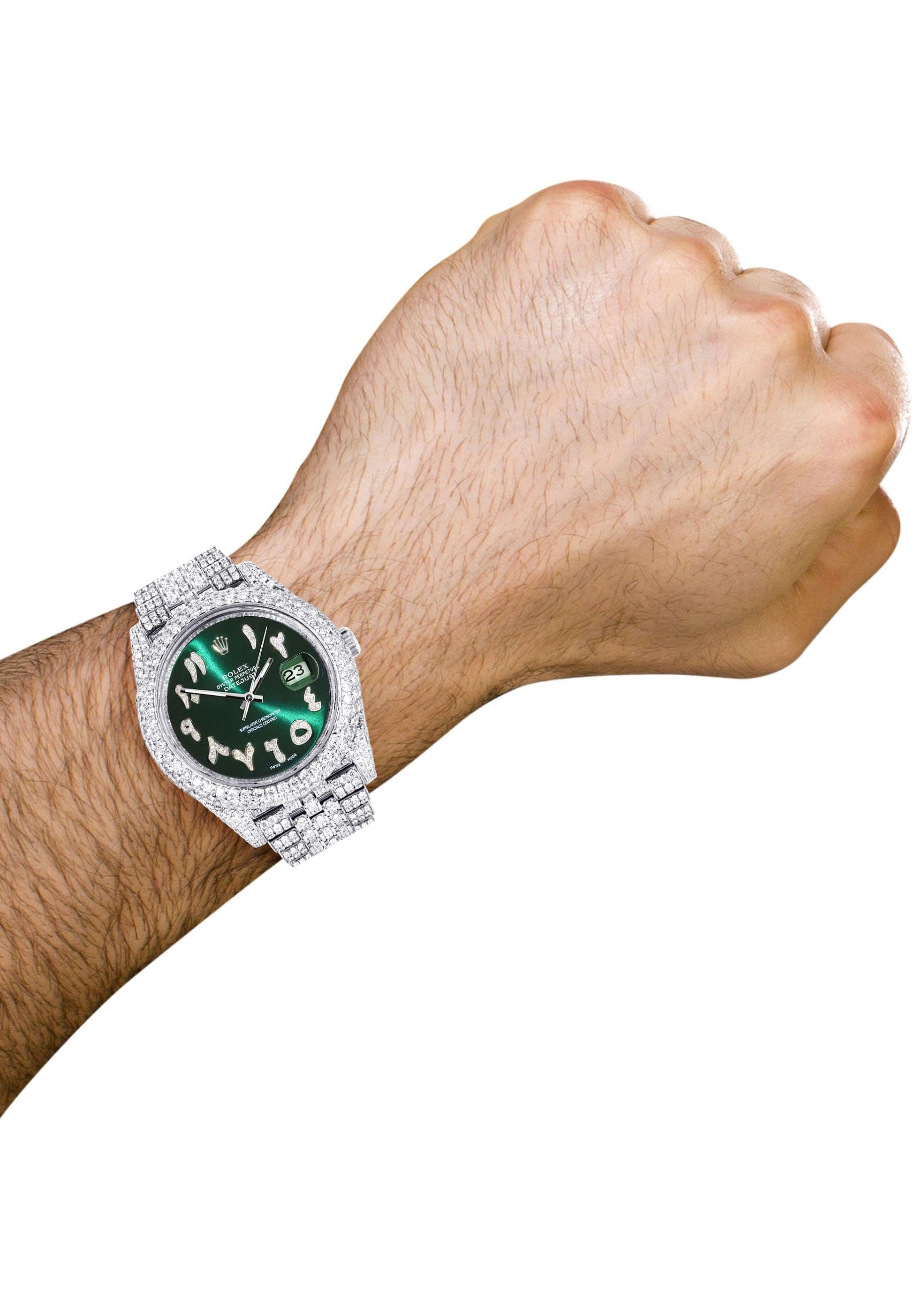 Diamond Iced Out Rolex Datejust 41 | 25 Carats Of Diamonds | Custom Green Arabic Numeral Diamond Dial | Two Row | Jubilee Band - Image 3