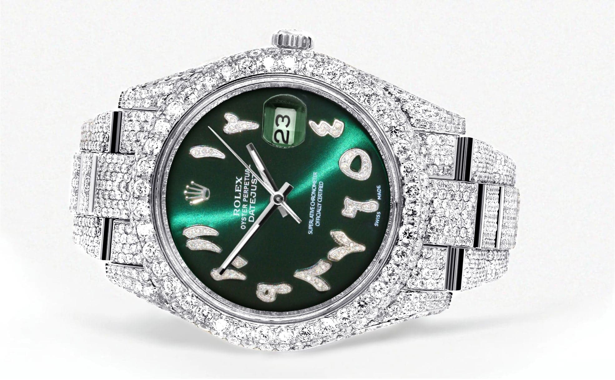 Diamond Iced Out Rolex Datejust 41 | 25 Carats Of Diamonds | Custom Green Arabic Numeral Diamond Dial | Two Row | Oyster Band - Image 2