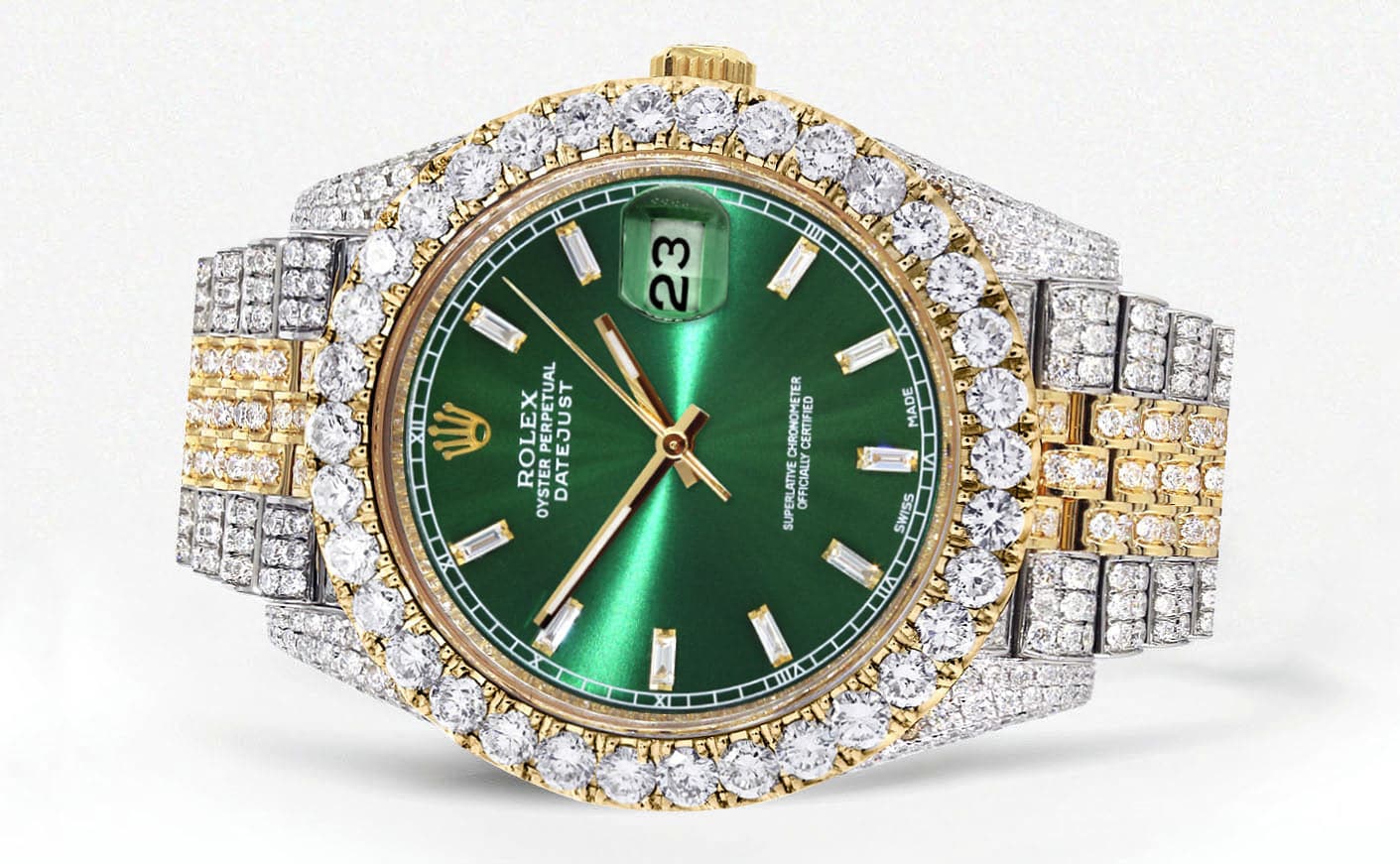 Diamond Iced Out Rolex Datejust 41 | 25 Carats Of Diamonds | Custom Green Diamond Dial | Two Tone | Jubilee Band - Image 2