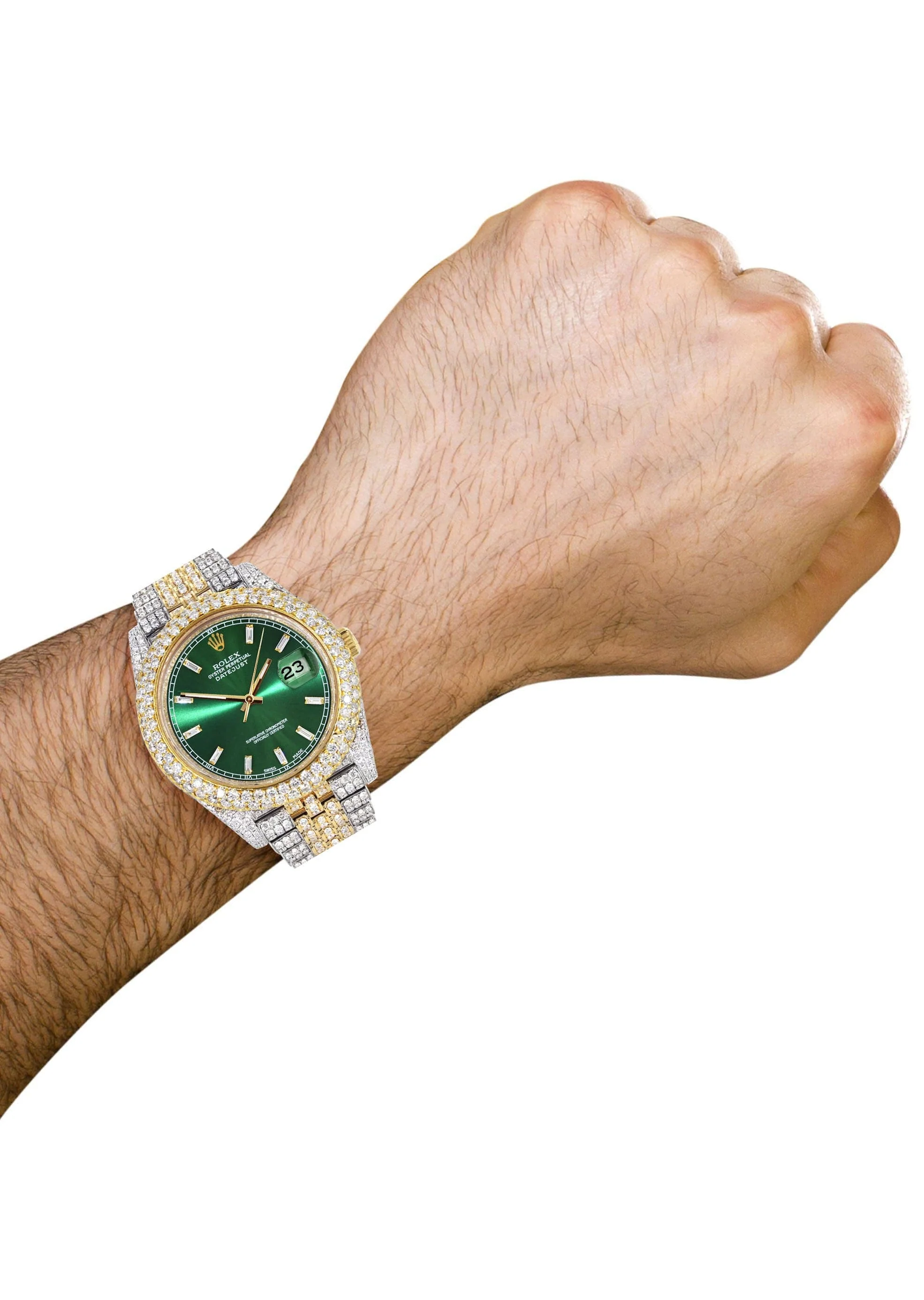 Diamond Iced Out Rolex Datejust 41 | 25 Carats Of Diamonds | Custom Green Diamond Dial | Two Tone | Two Row | Jubilee Band - Image 3