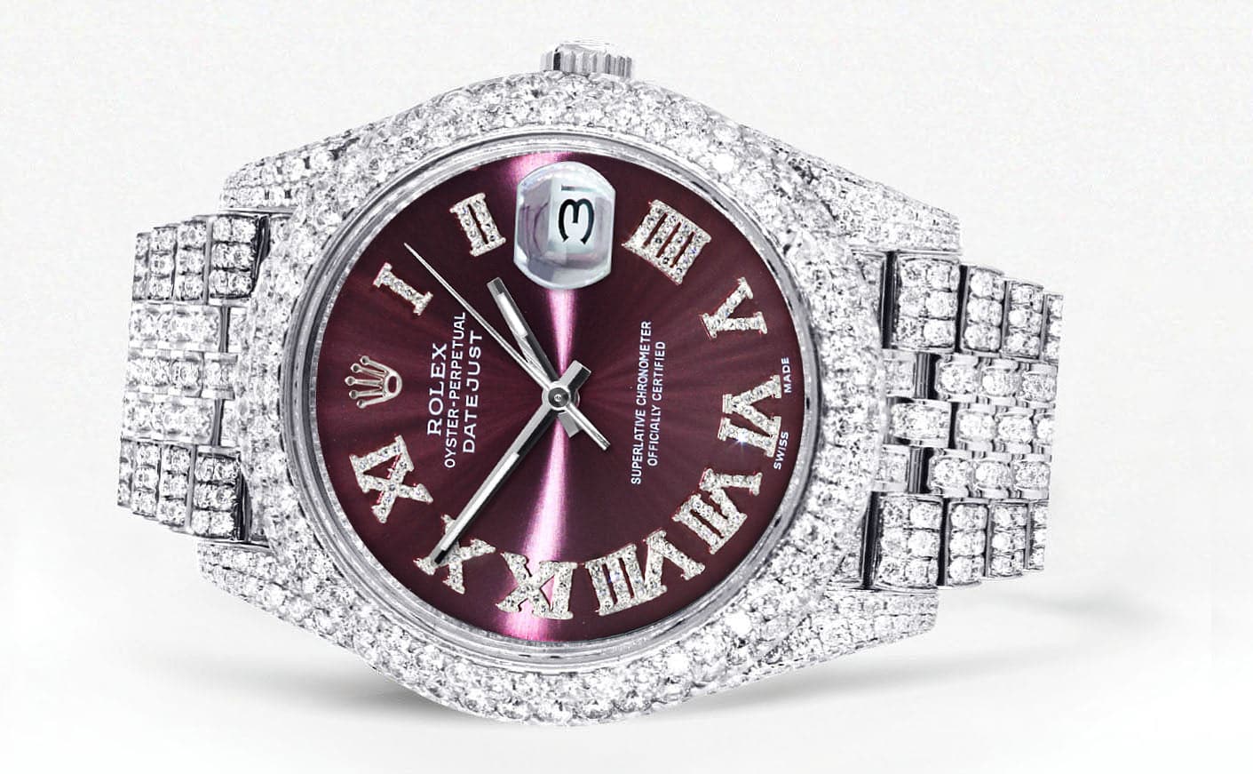 Diamond Iced Out Rolex Datejust 41 | 25 Carats Of Diamonds | Custom Purple Dial | Two Row | Jubilee Band - Image 2