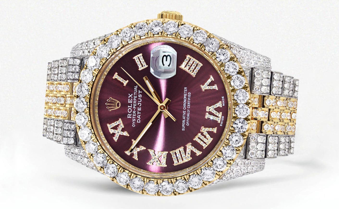 Diamond Iced Out Rolex Datejust 41 | 25 Carats Of Diamonds | Custom Purple Dial | Two Tone | Jubilee Band - Image 2